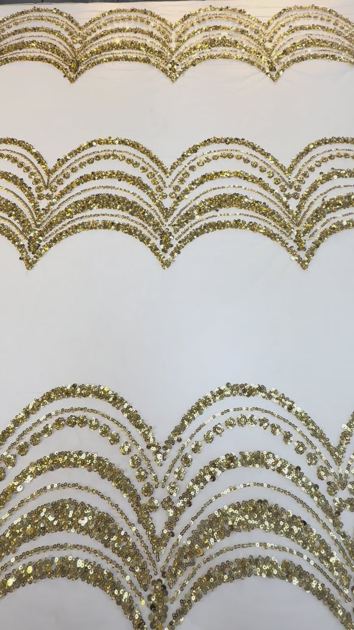 Luxury Gold Scallop Wave Sequin Fabric – Couture Evening & Bridal Wear