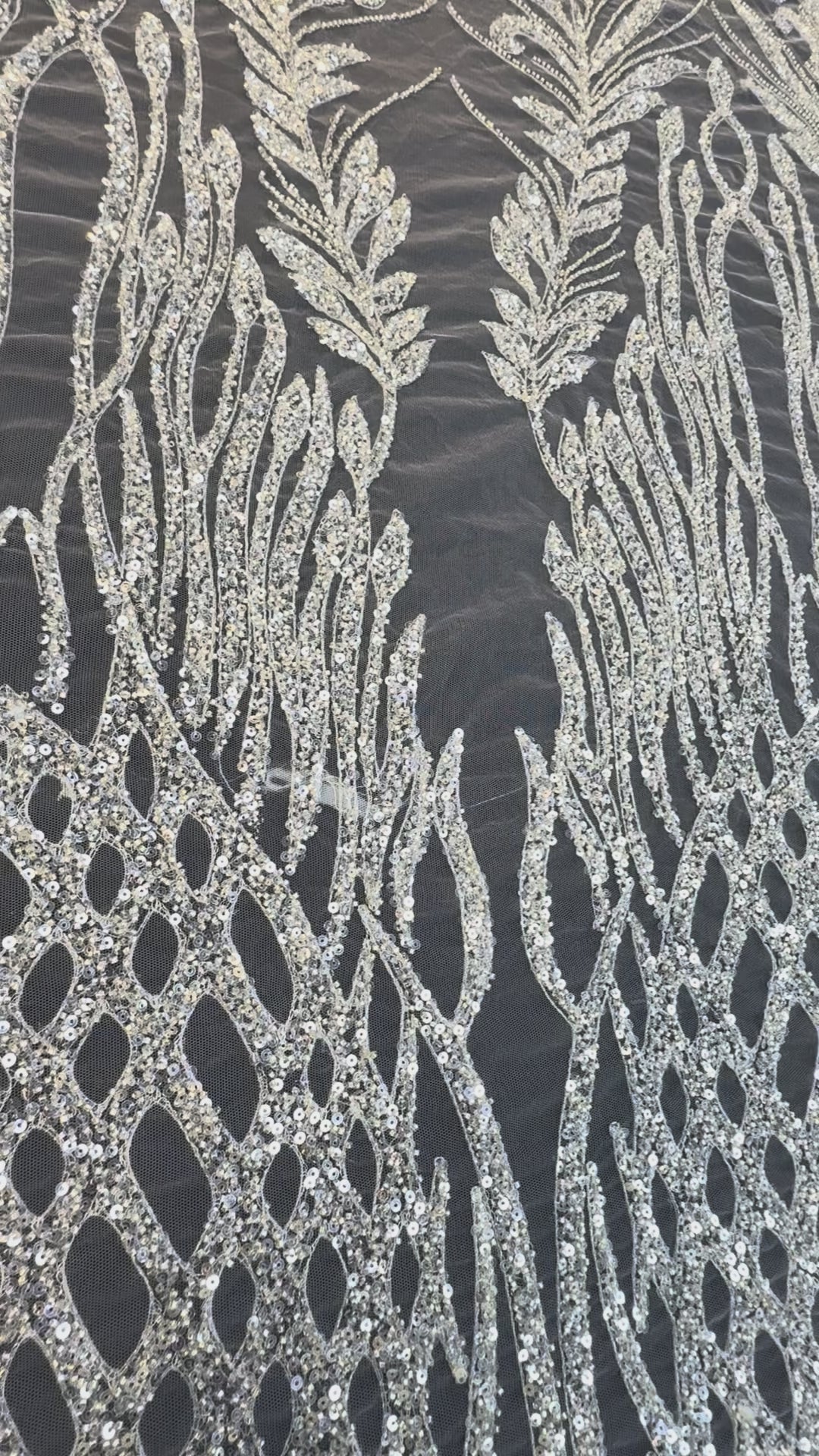 Luxury sequined and beaded tulle with a dramatic flame-like and foliage-inspired motif( 1 Piece = 5 Meter)