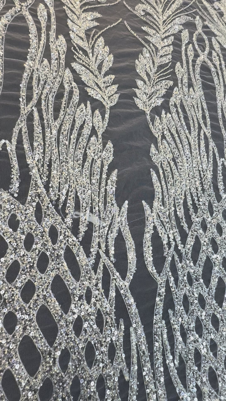 Luxury sequined and beaded tulle with a dramatic flame-like and foliage-inspired motif( 1 Piece = 5 Meter)