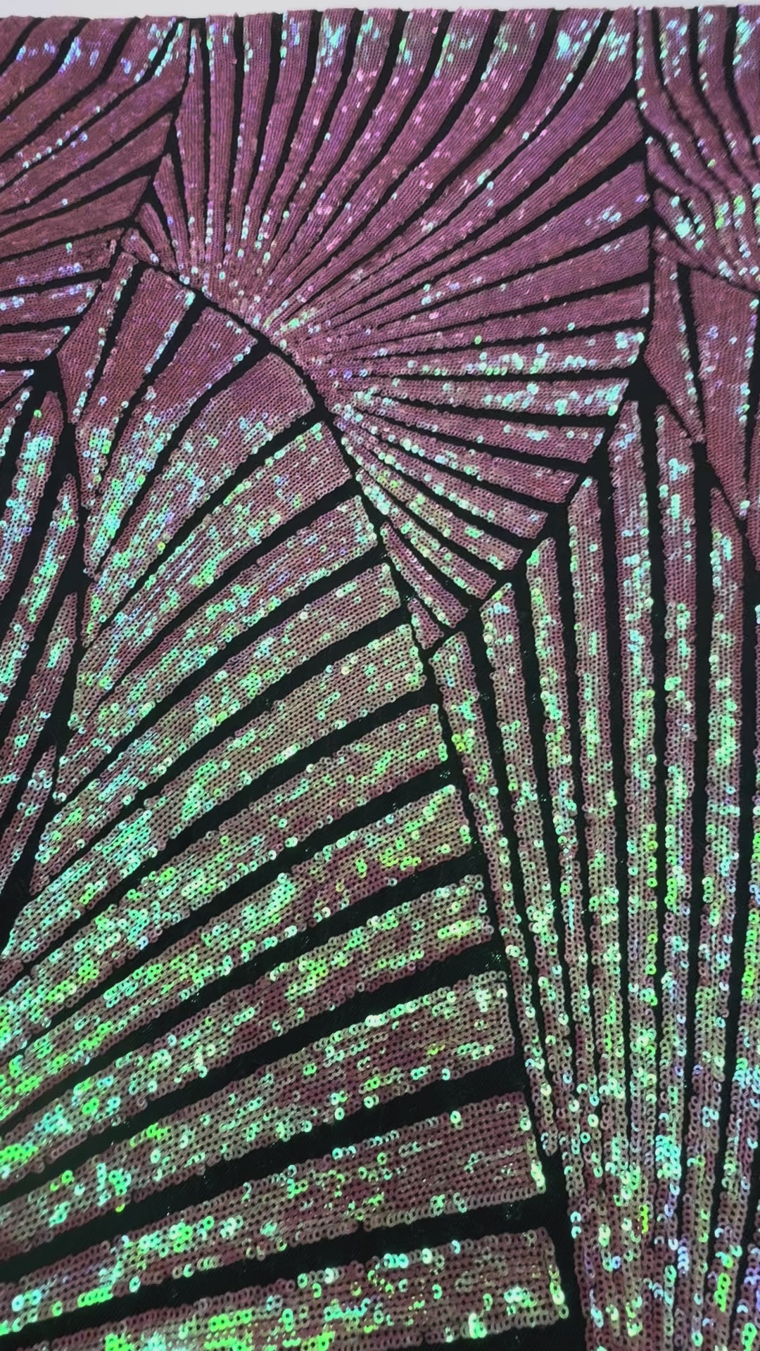 Iridescent Sequin Fan Pattern on Mauve Mesh