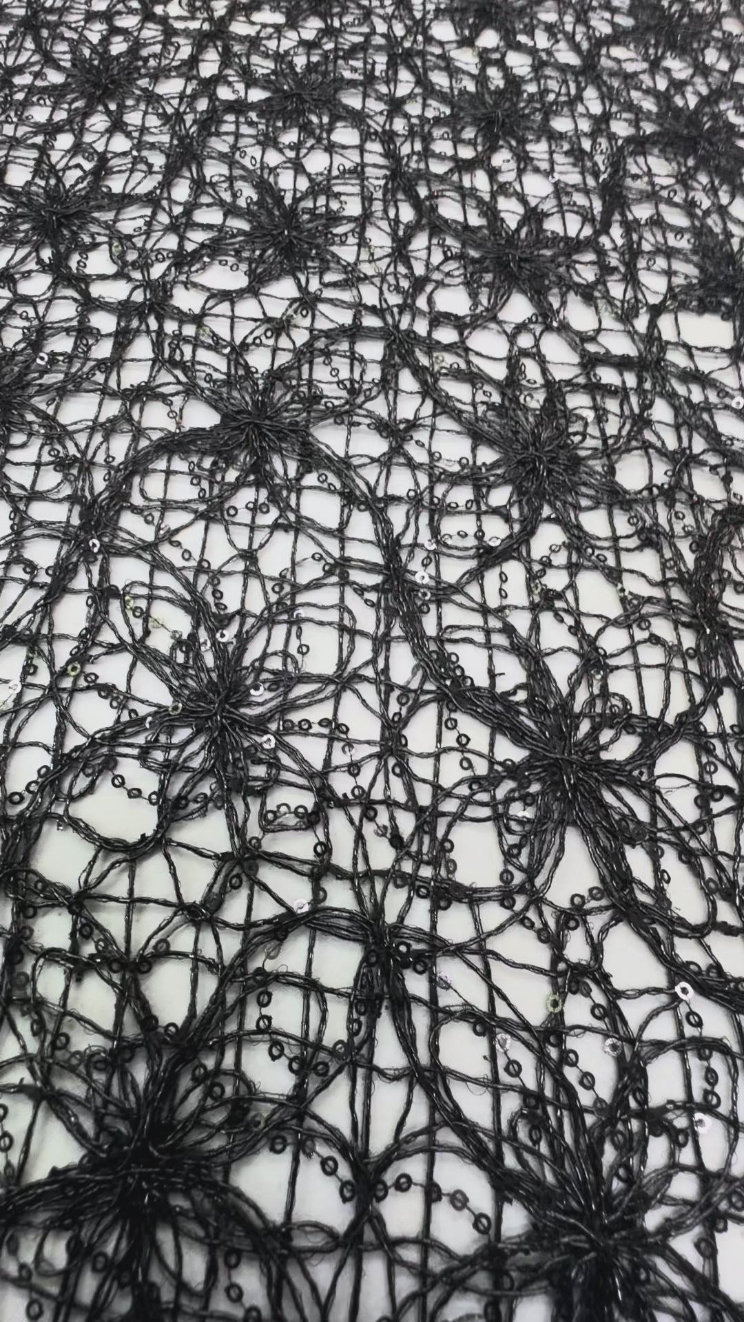 00Midnight Petal Net – Black Corded Lace with Sequins and Floral Motif