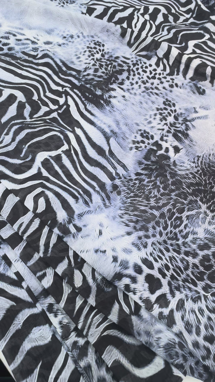 Black & Silver Animal Print Chiffon