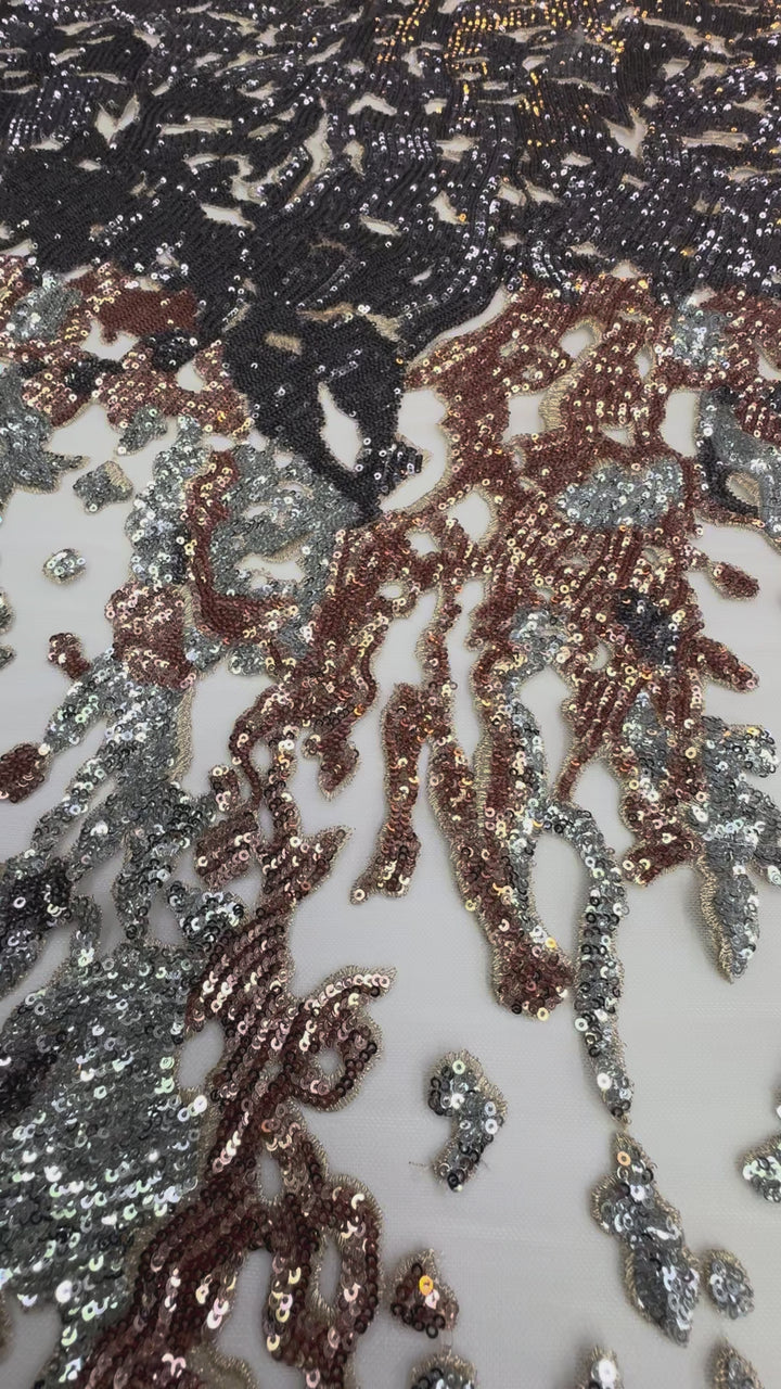 Metallic Bronze, Silver & Brown Gradient Sequin Fabric ( 1 Piece = 3.5 Meter)