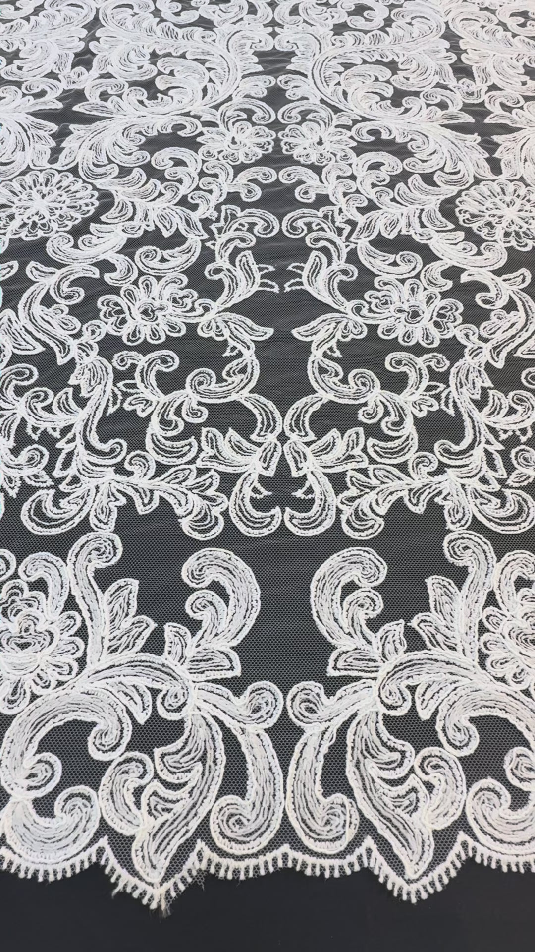Luxury Baroque Embroidered Lace Tulle – Ivory on Nude Net