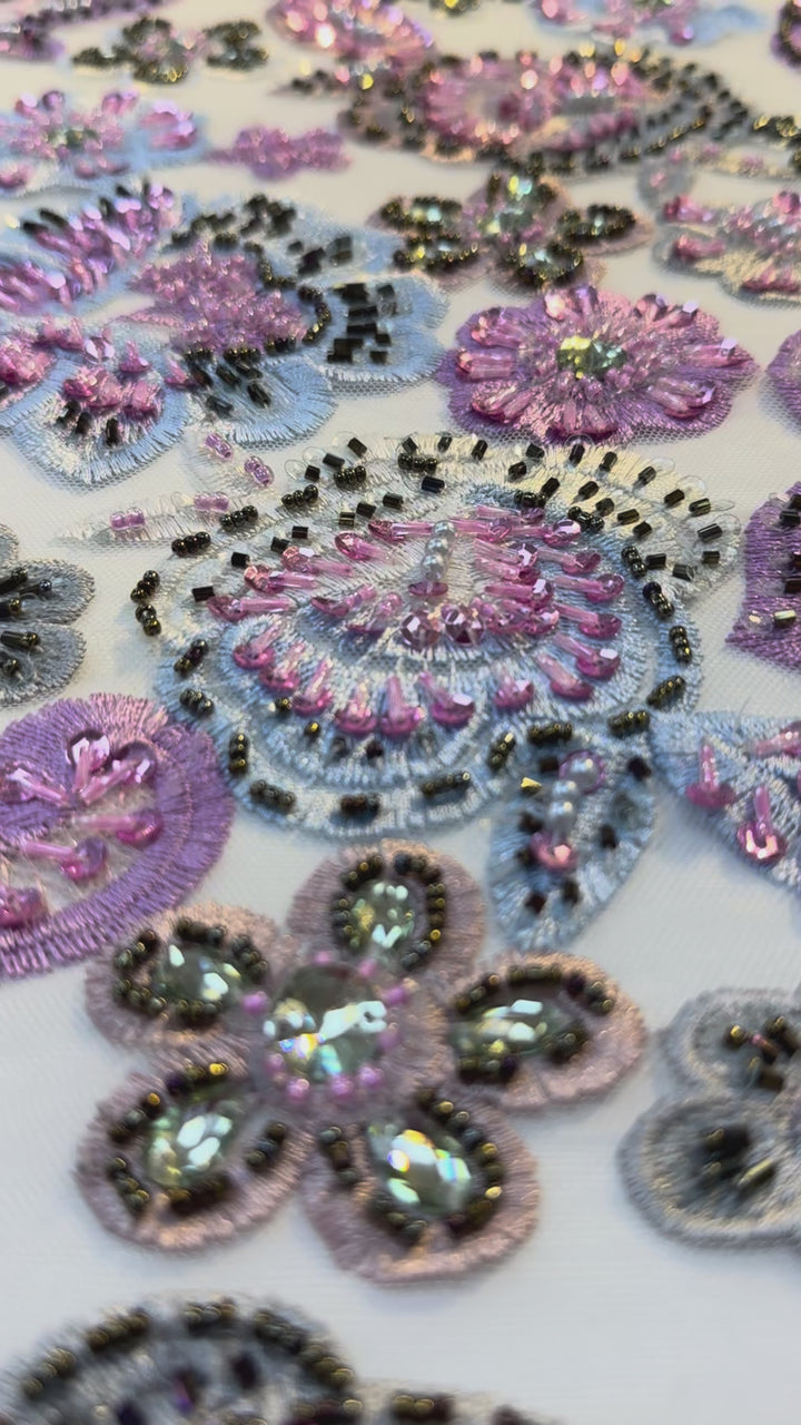 Luxury embroidered floral lace with 3D beadwork and sequins (1 Piece = 3 Meter)
