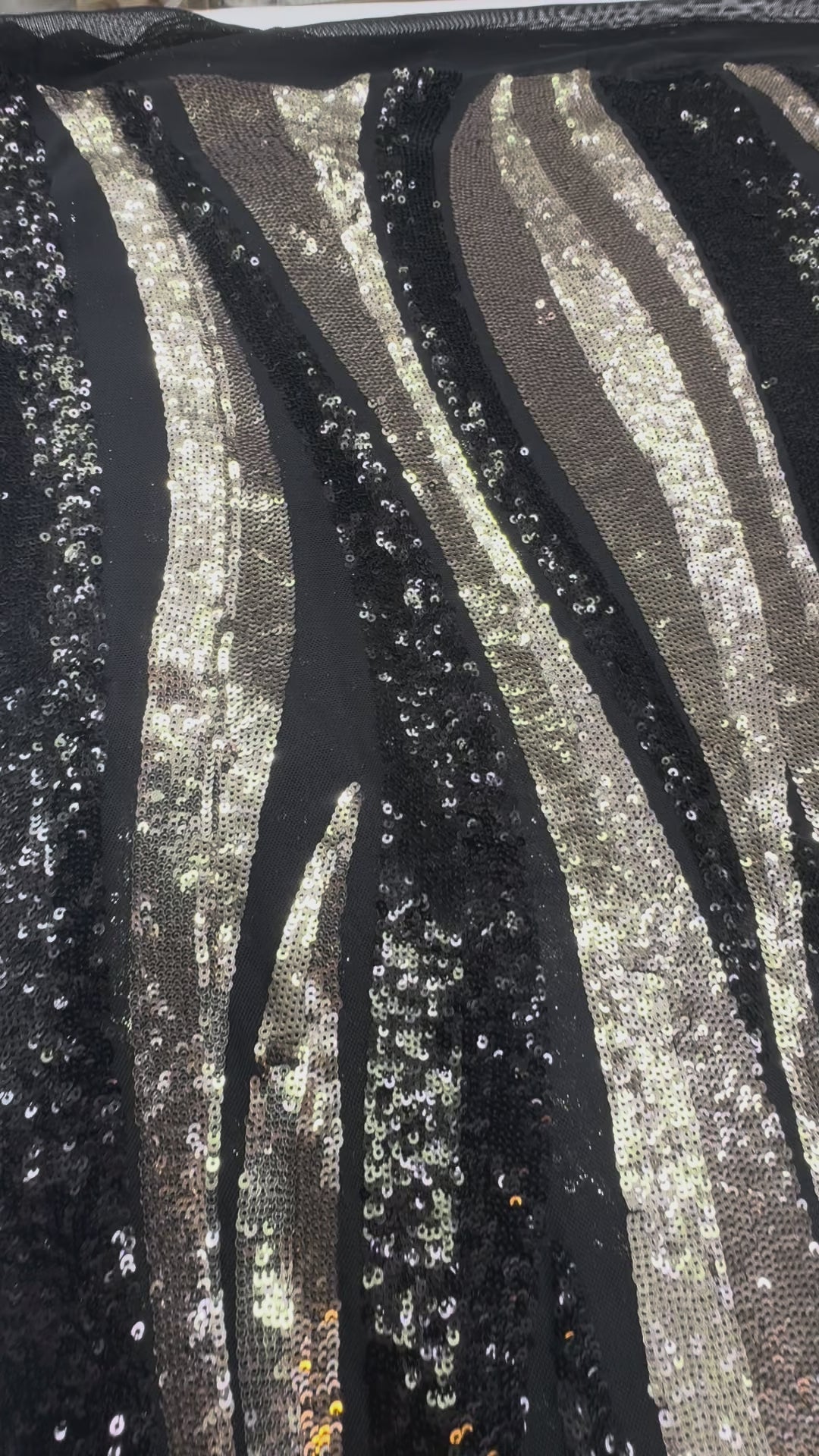 Luxury Metallic Sequin Fabric on Black Mesh