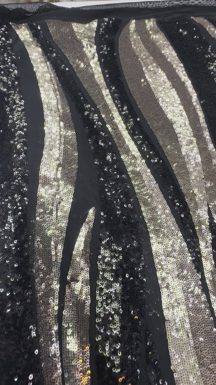 Luxury Metallic Sequin Fabric on Black Mesh