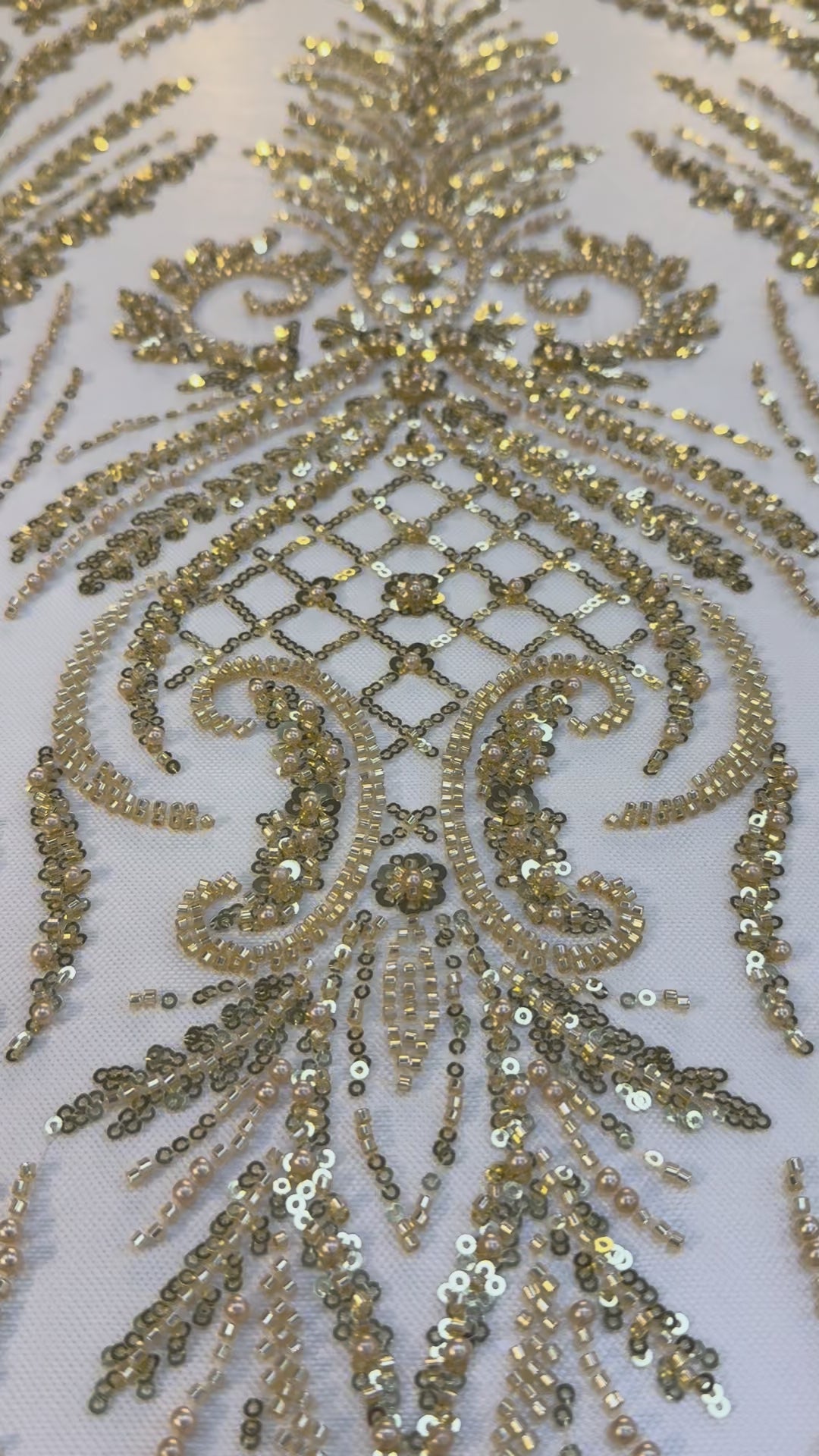 Luxury Gold Beaded & Sequin Embroidered Tulle Fabric