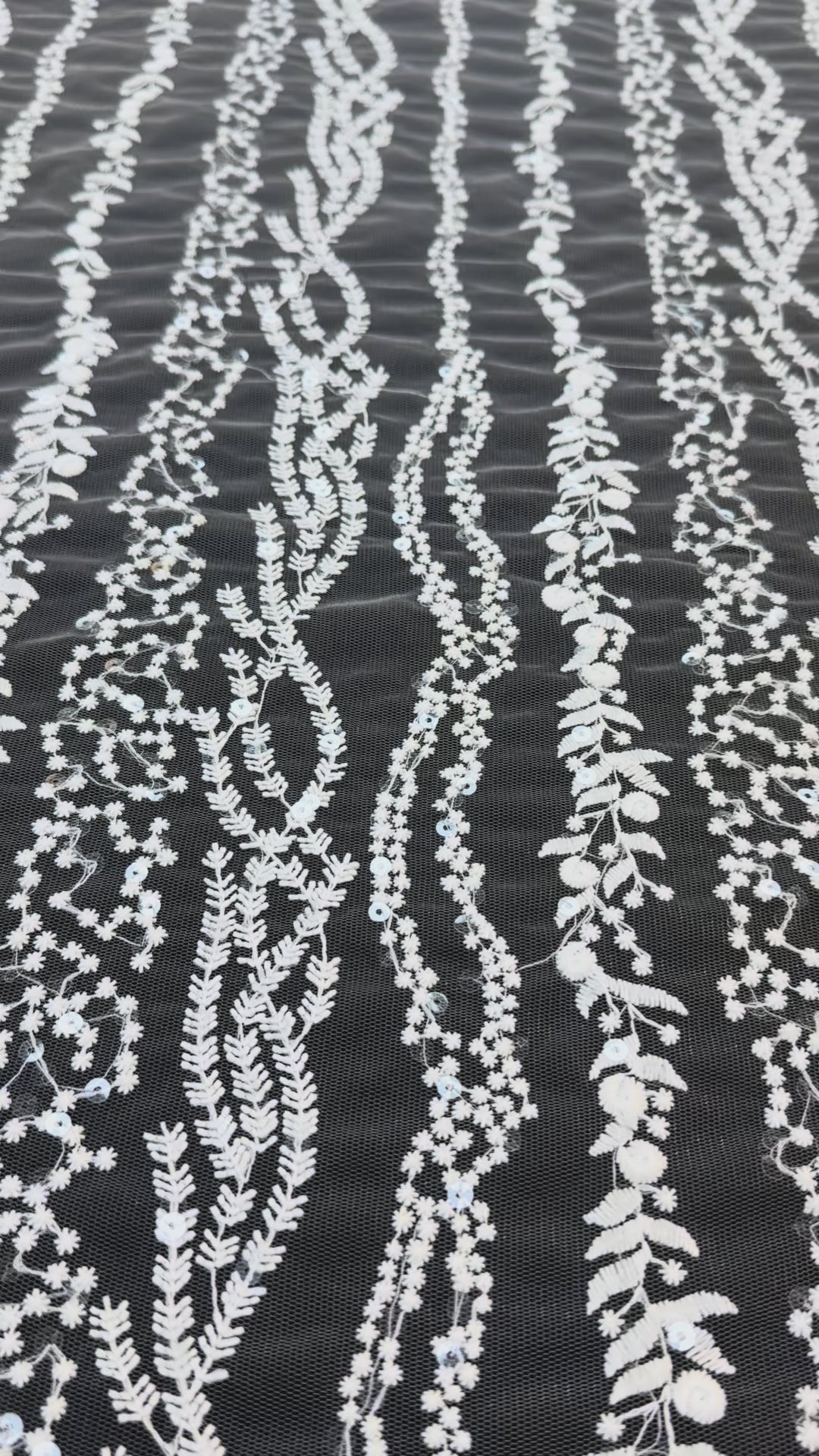 0Luxury White Floral Sequin Embroidered Tulle Lace Fabric – Bridal & Evening Wear