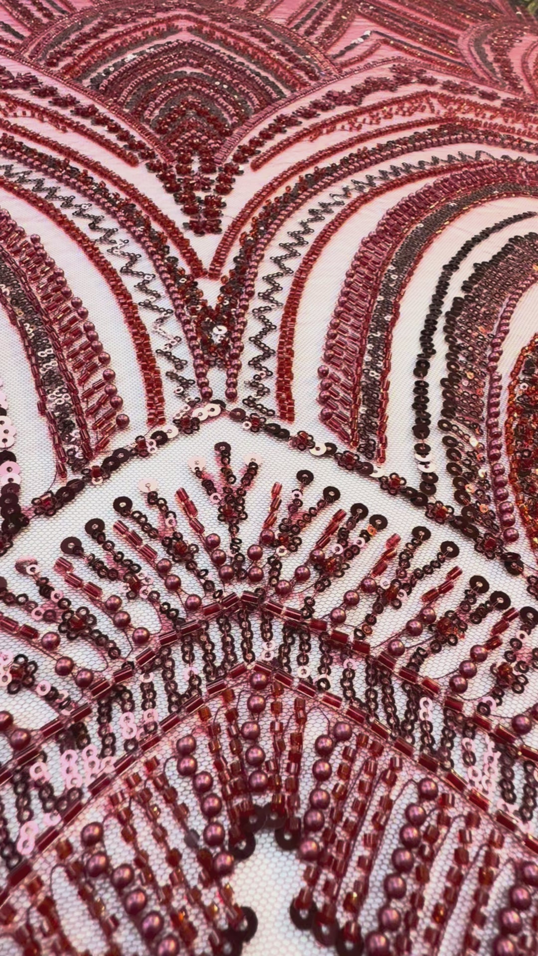 Luxury Burgundy Embroidered Tulle Fabric (1 Piece = 3 Meter)