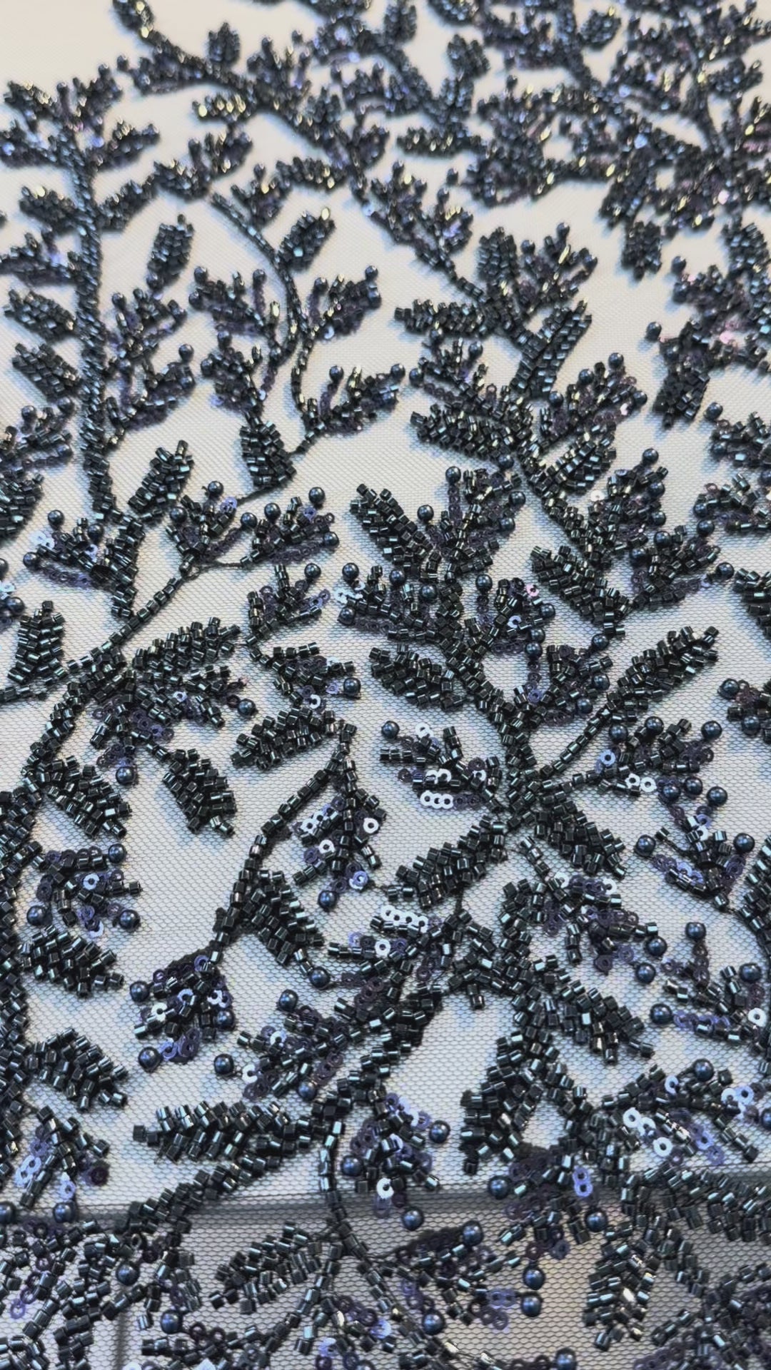 Luxury Navy Beaded Sequin Lace Fabric – Haute Couture Embroidery for Evening Gowns & Dresses ( 1 Piece = 2.5 Meter)