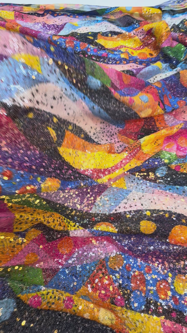 Abstract Multicolor Sequin Fabric