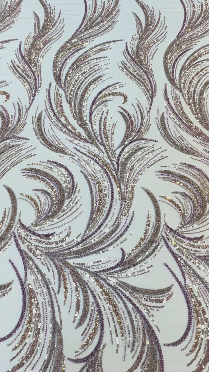 Luxury Sequin Swirl Fabric with Purple & Gold Accents