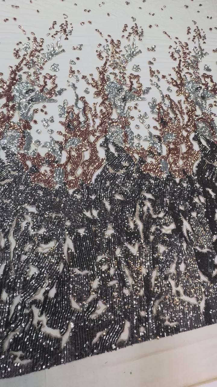 Metallic Bronze, Silver & Brown Gradient Sequin Fabric ( 1 Piece = 3.5 Meter)