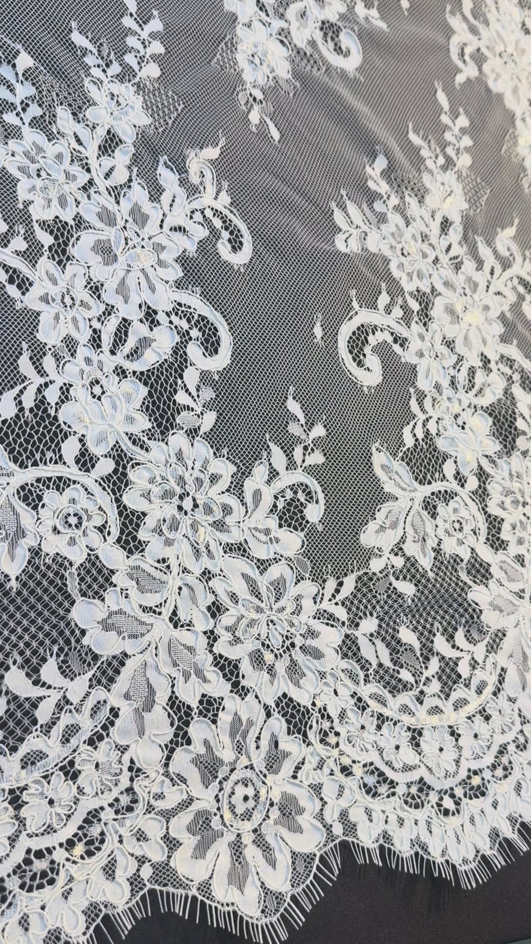 Luxury White French Lace with Floral Embroidery & Scalloped Edges( 1 Piece = 3 Meter)