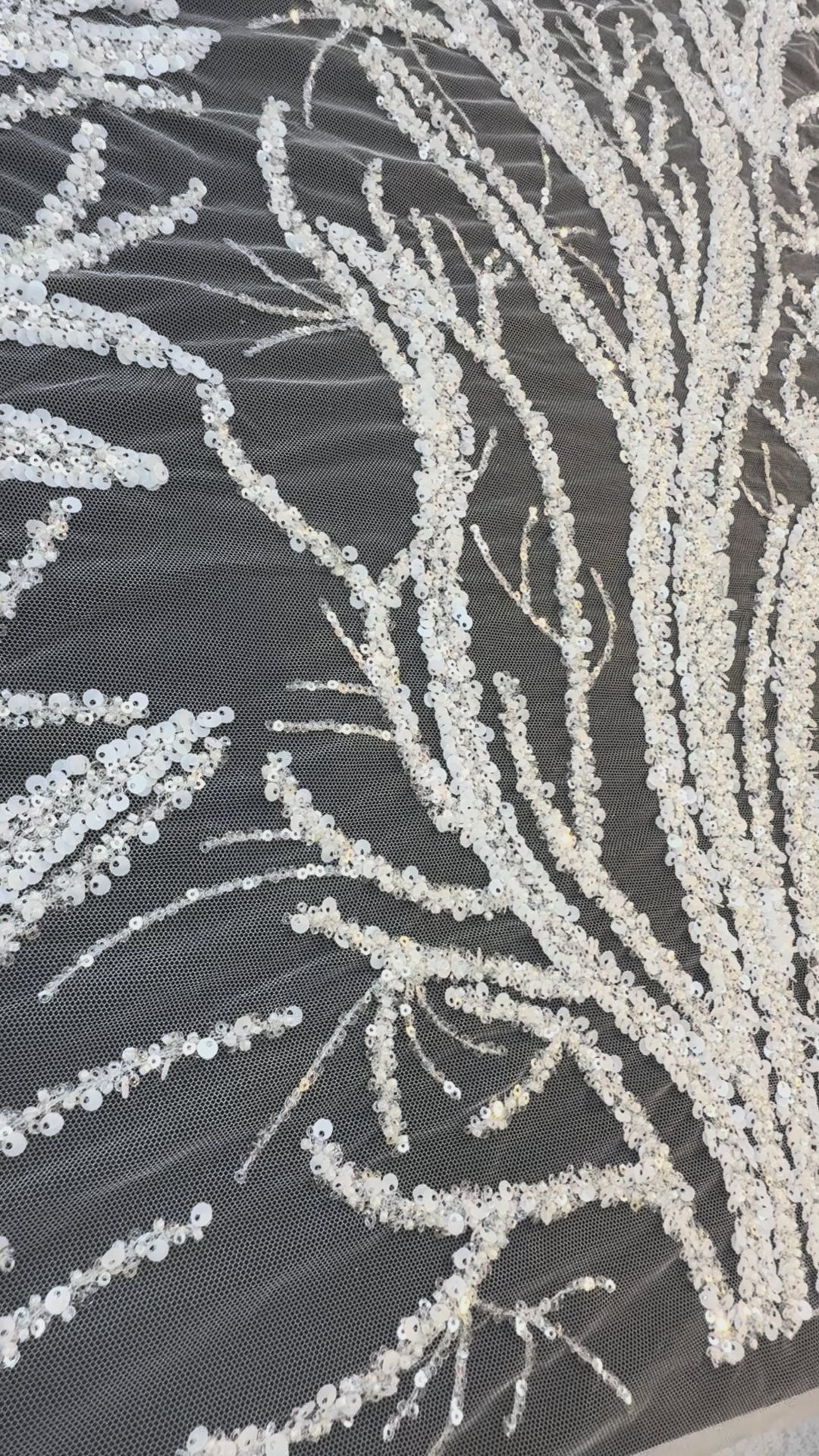Luxury Silver Sequin Embroidered Tulle – Tree Branch Design