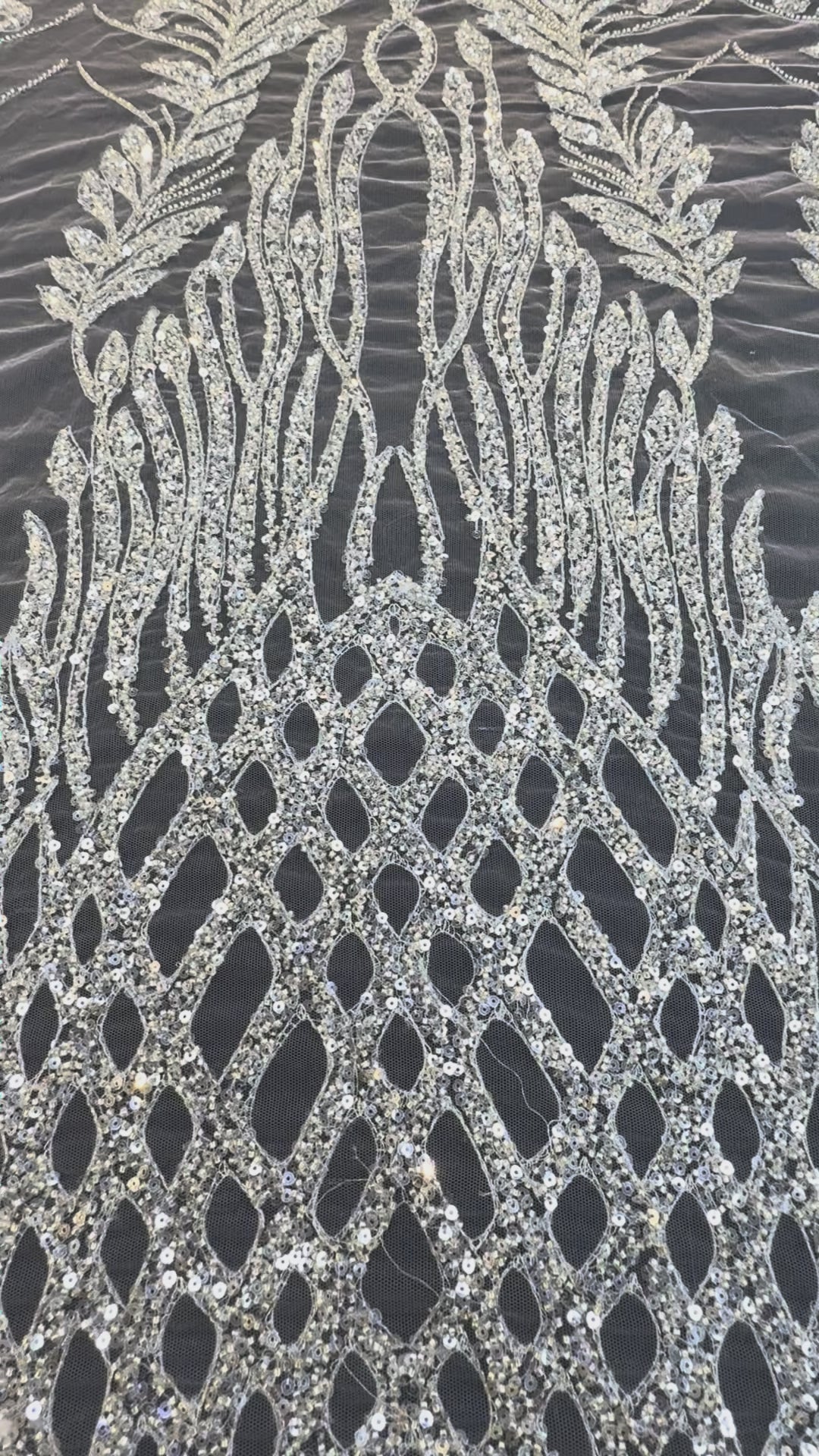 Luxury sequined and beaded tulle with a dramatic flame-like and foliage-inspired motif( 1 Piece = 5 Meter)
