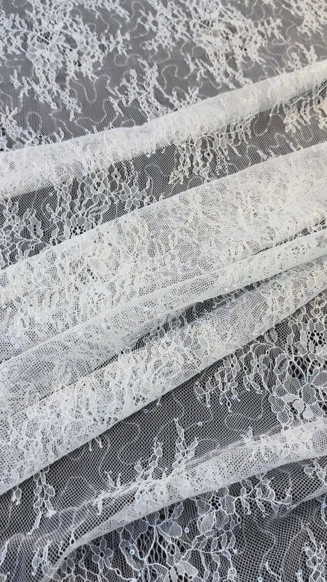 Luxury Ivory Chantilly Lace on white Tulle with Sequins – Bridal & Haute Couture Fabric