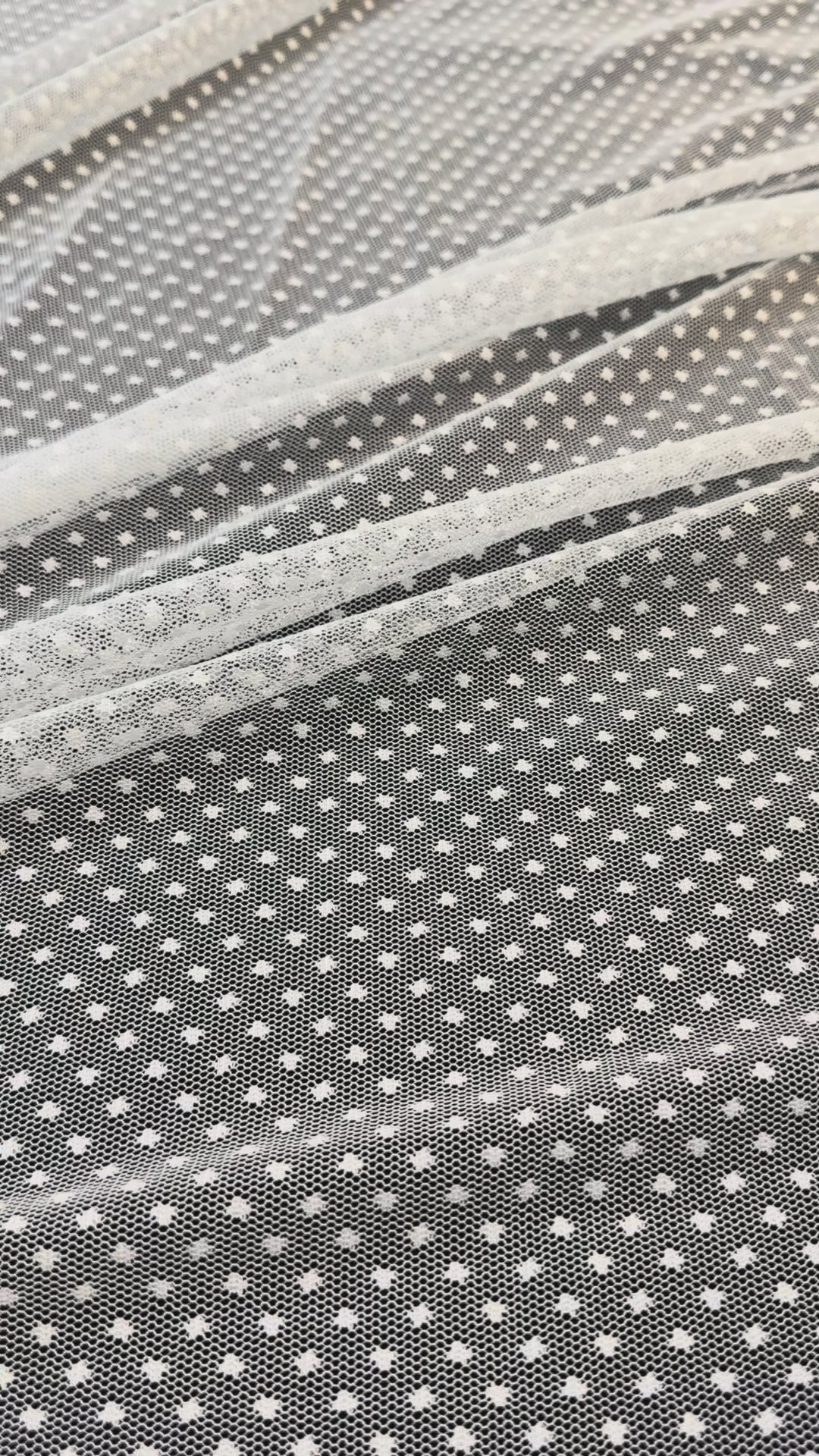 Luxury White Polka Dot Tulle Fabric – Soft Sheer Mesh for Couture & Bridal( 1 Piece = 5 Meter)