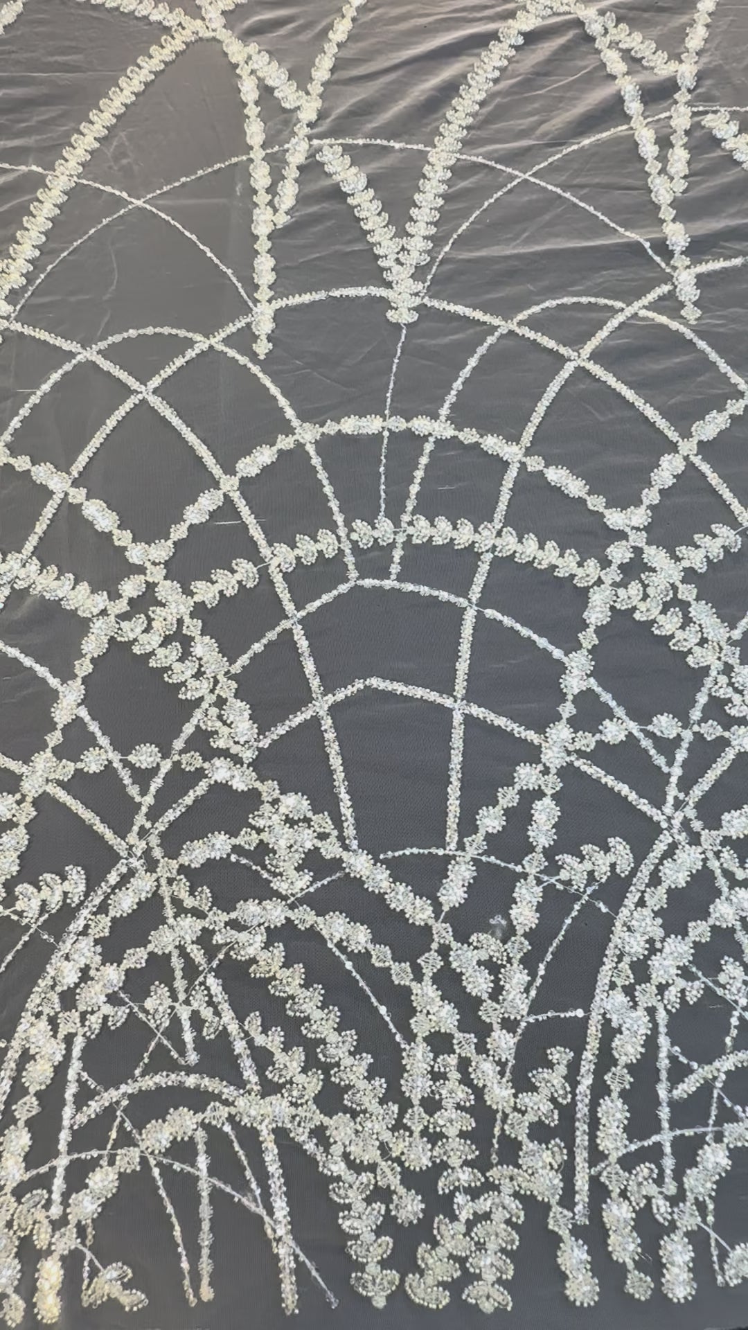 Luxury Silver Sequin Net Fabric – Couture Beaded Embroidery for Evening & Bridal Gowns( 1 Piece = 3.5 Meter)