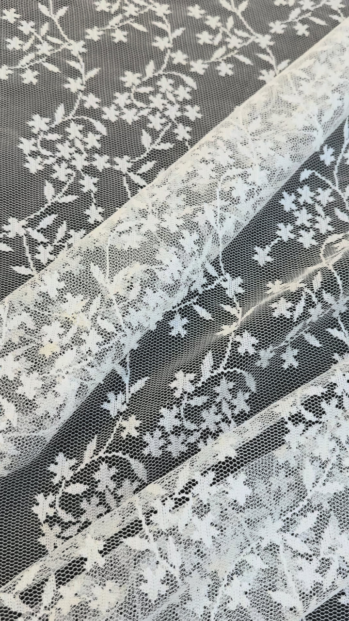 Luxury White Floral Embroidered Lace on White Tulle ( 1 Piece = 3 Meter)