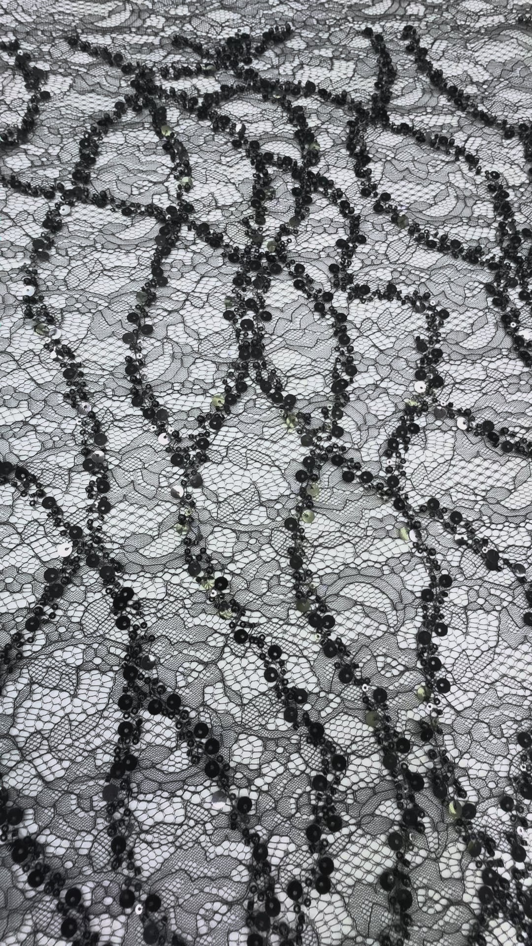 Black Beaded Sequin French Lace with Abstract Pattern