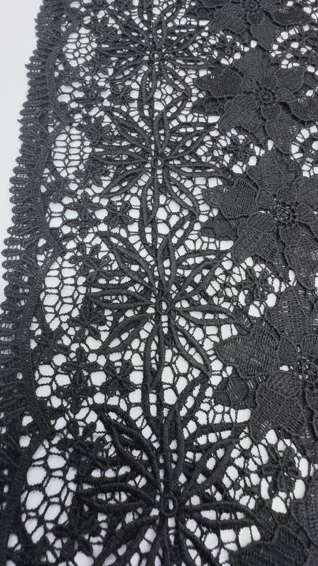 Black Floral Guipure Fabric with Ornate Border
