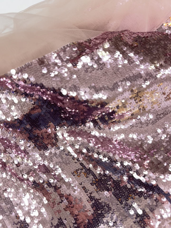 Italian Blush Pink Sequin Fabric – Soft Glamour with Metallic Radiance
