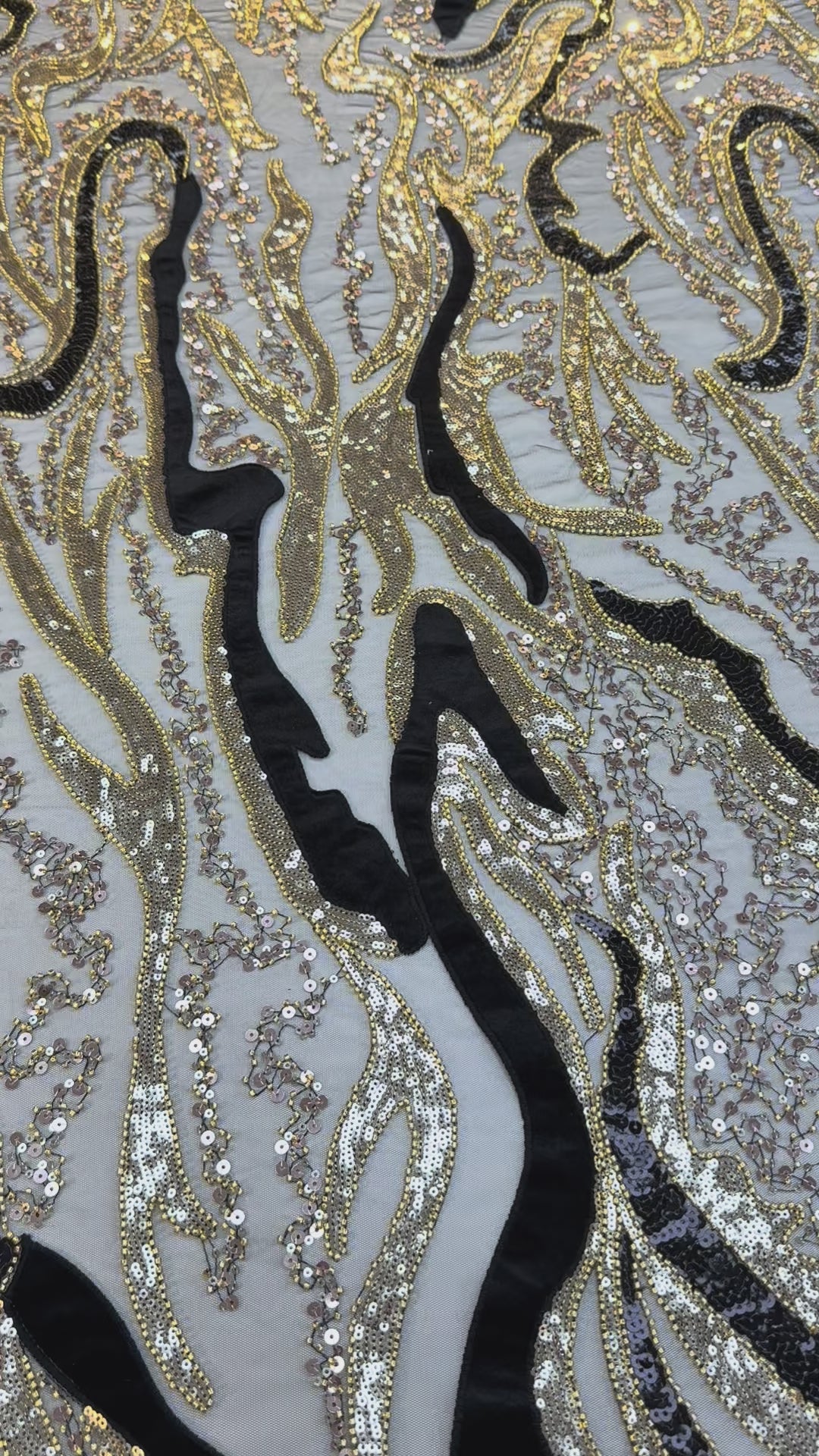 Luxury Beaded Tulle Fabric with Stone, Sequin & Velvet Embroidery – Couture Textile