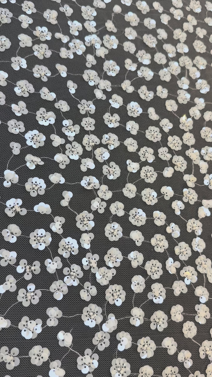 Luxury White Sequin Floral Lace Fabric ,  Tulle for Haute Couture  bridal & Evening Gowns- minimum of 4 meters