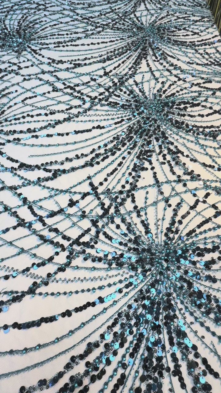 Luxury Blue Gradient Sequin Fabric – Couture Evening Wear ( Piece = 5 Meter)