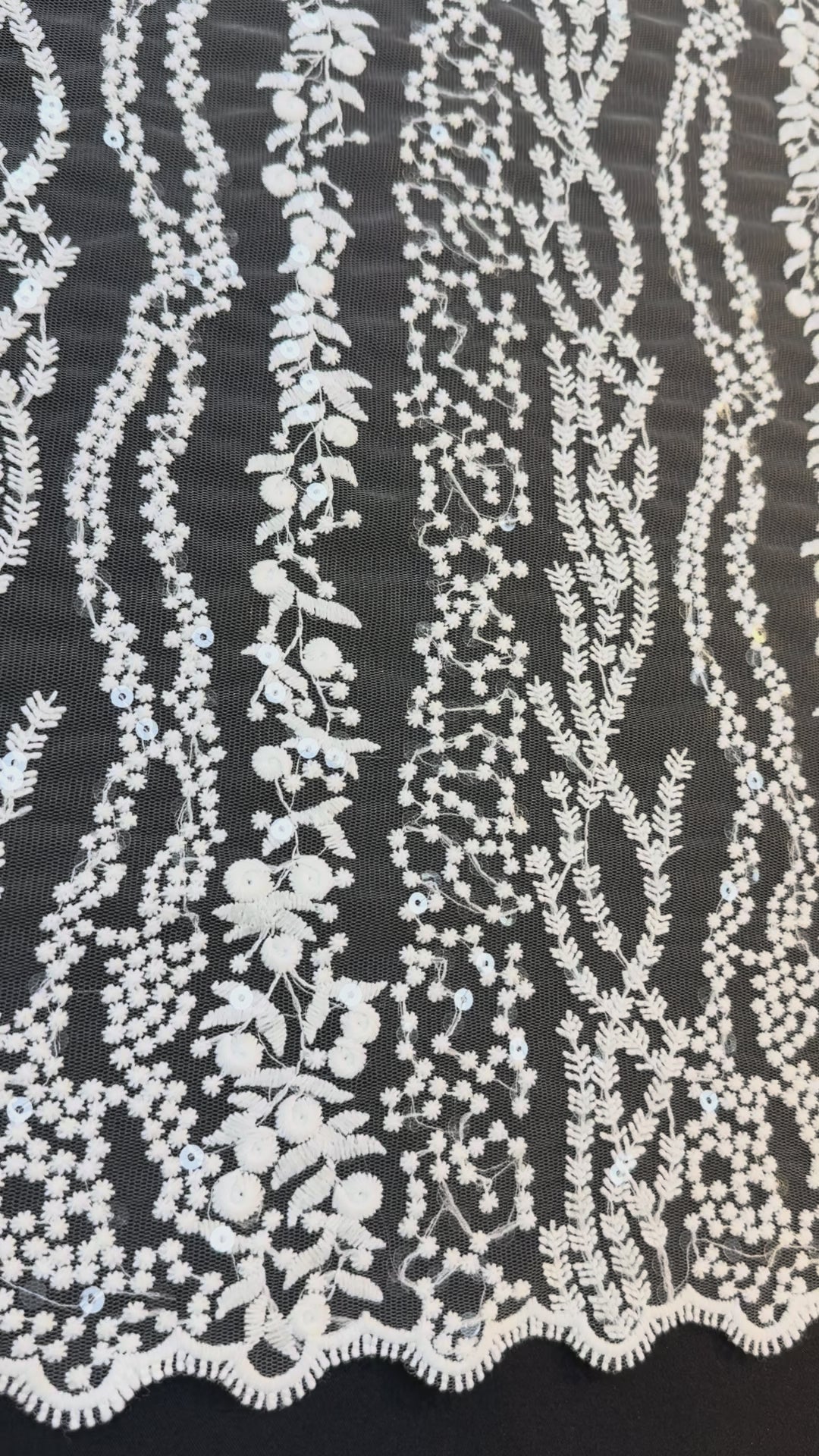 0Luxury White Floral Sequin Embroidered Tulle Lace Fabric – Bridal & Evening Wear