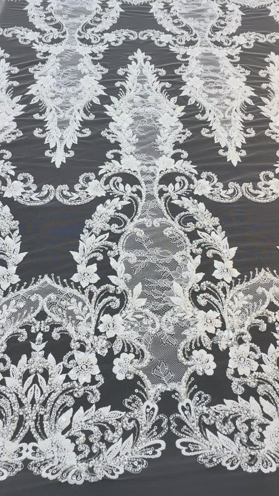Luxury Baroque Floral Sequin Embroidered Lace on White Tulle( 1 Piece = 1.8 Meter)
