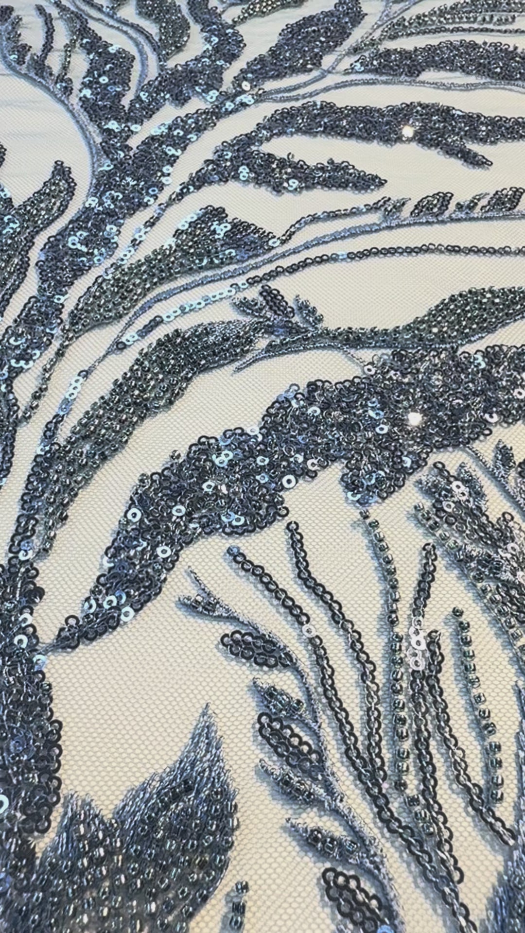 Luxury Steel Blue Sequin & Beaded Embroidered Tulle Fabric( 1 Piece = 2.5 Meter)