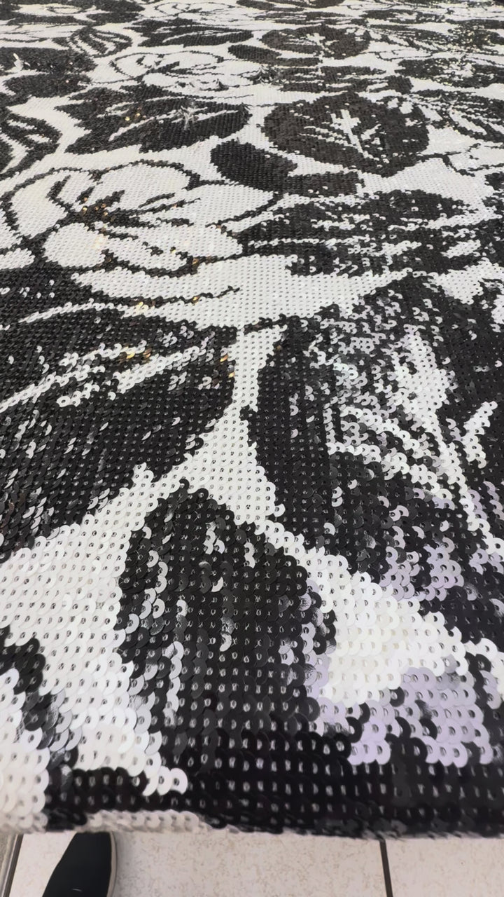 Italian Black & White High-Density Sequin Embroidered Tulle – Couture Grade Fabric (1 Piece = 3 Meter)