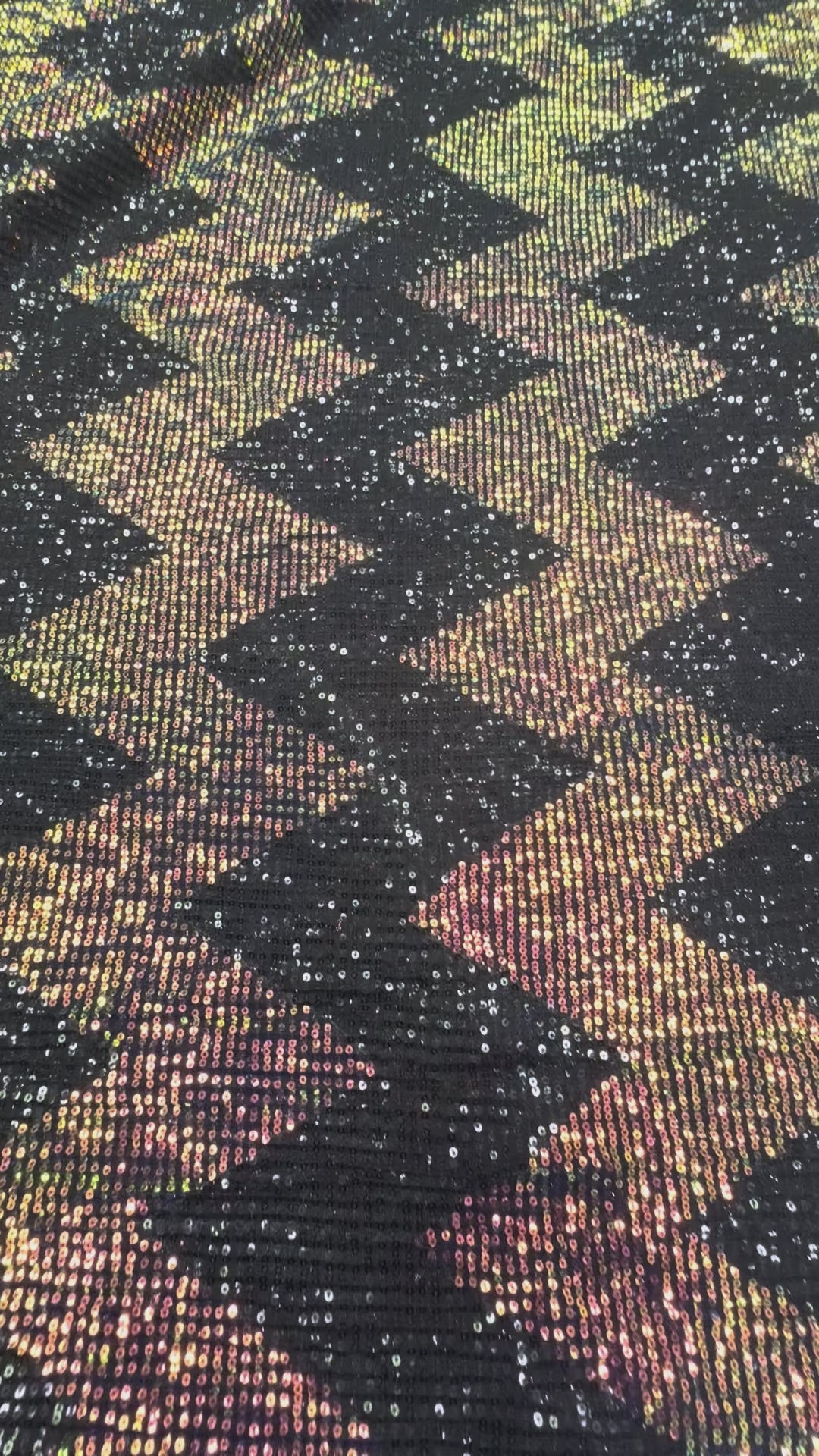 Chevron Holographic Sequin Fabric on Black Mesh