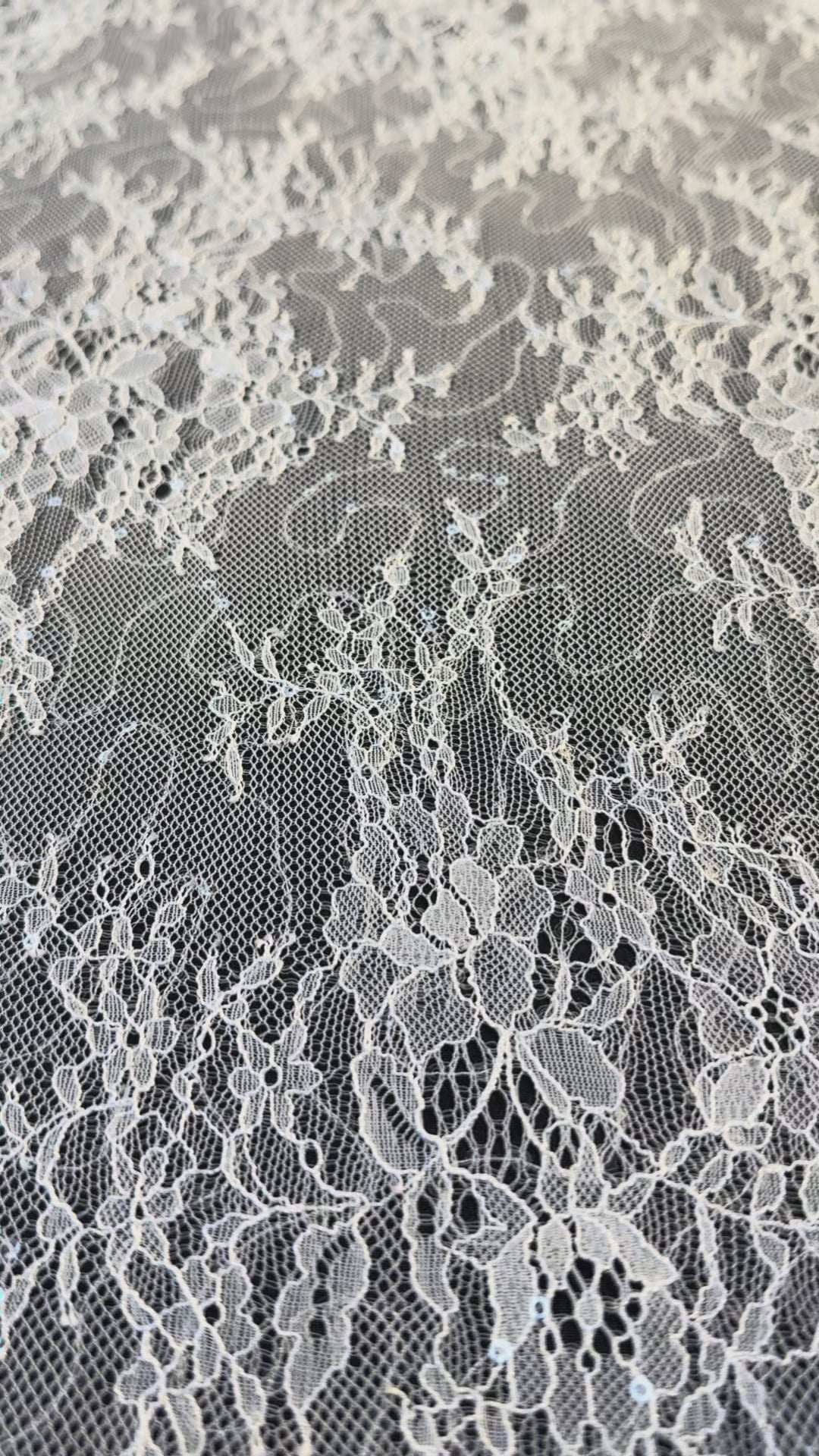 Luxury Ivory Chantilly Lace on white Tulle with Sequins – Bridal & Haute Couture Fabric