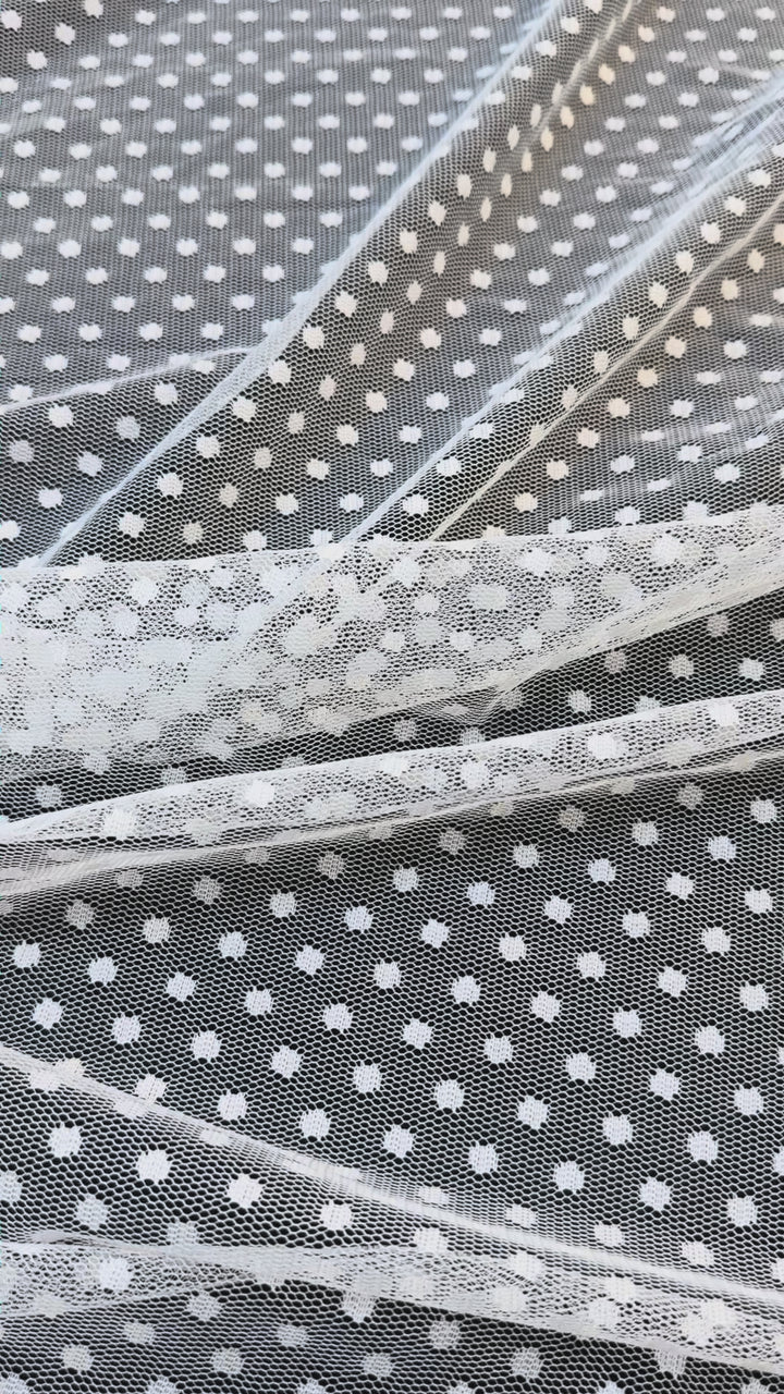Luxury White Swiss Dot Tulle Fabric – Polka Dot Bridal Net ( 1 Piece = 3 Meter)