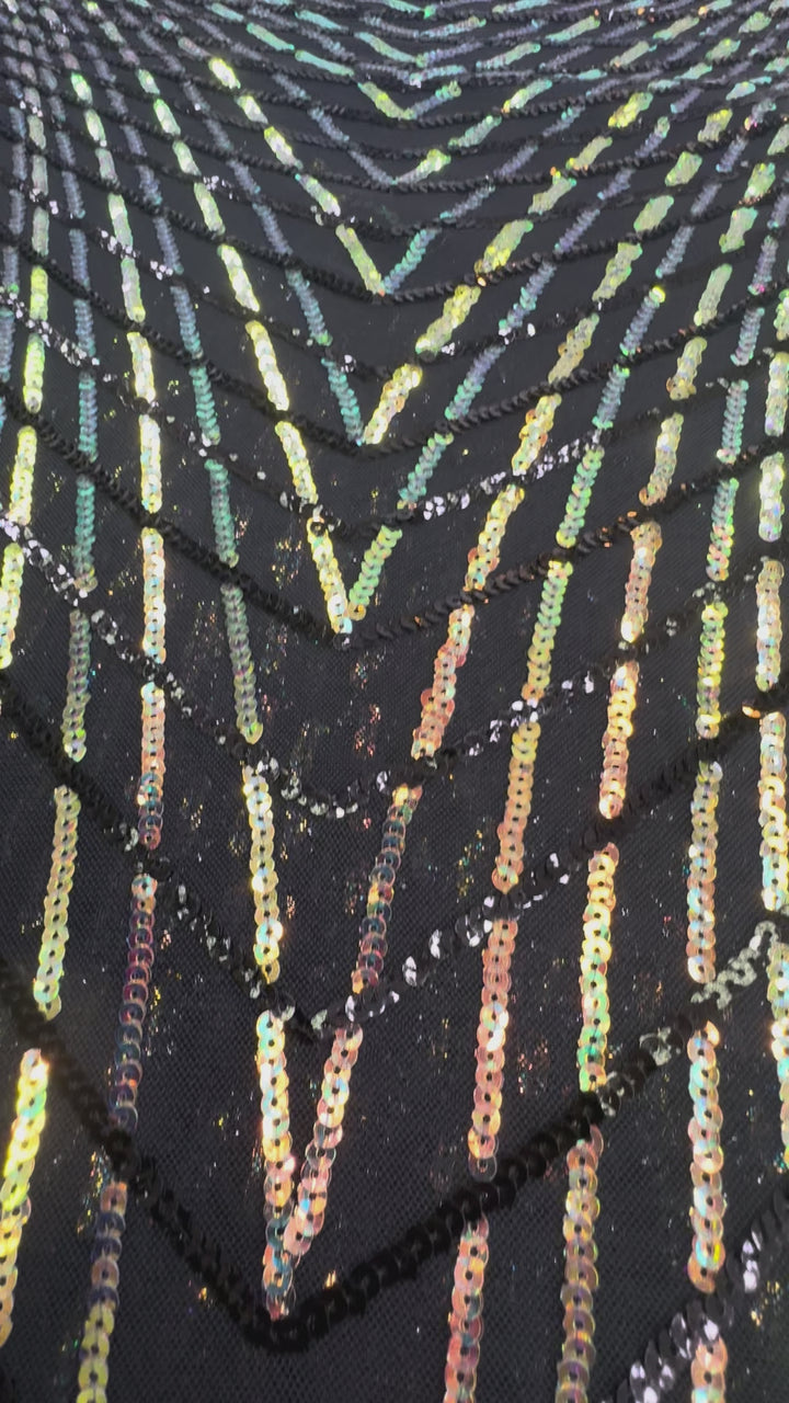 Aurora Grid – Black Radiant Sequin Net Fabric
