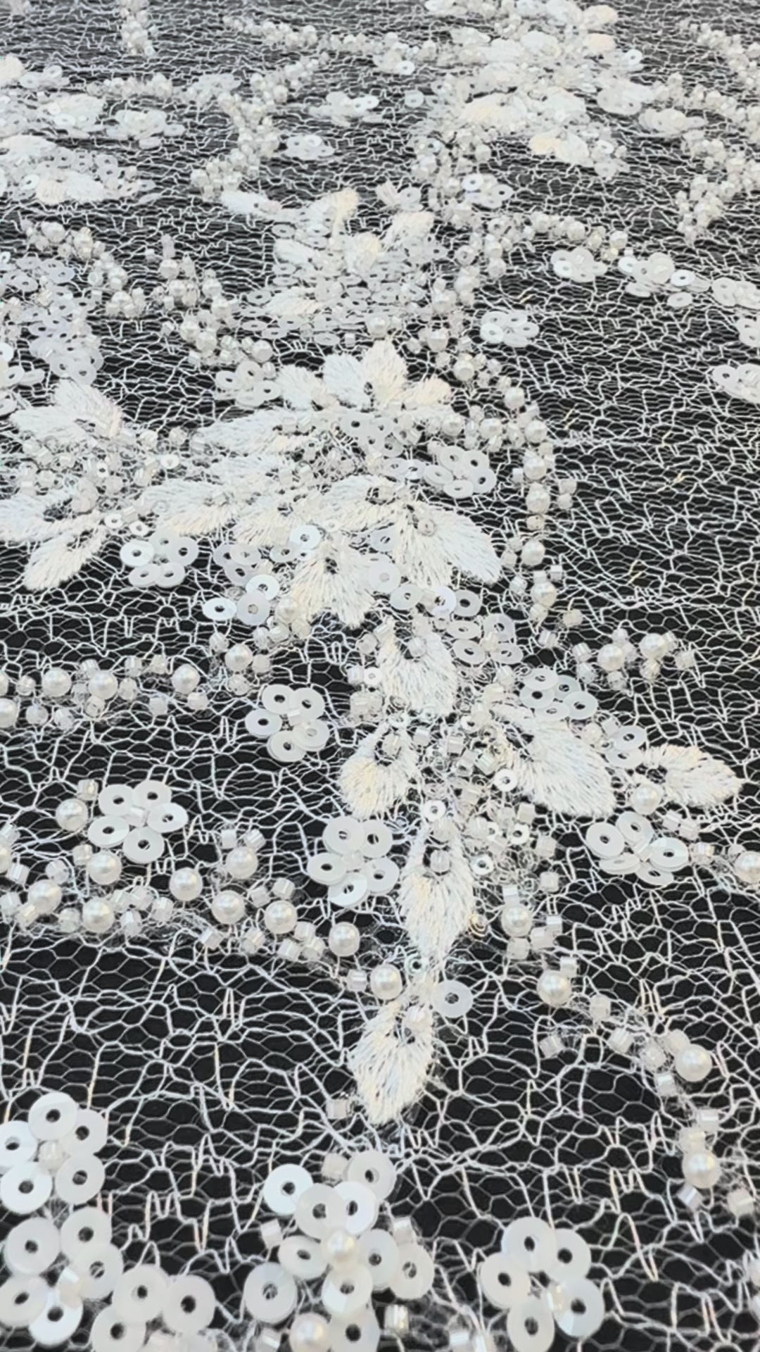 Luxury White Floral Beaded Lace with Sequins & Pearls on Net