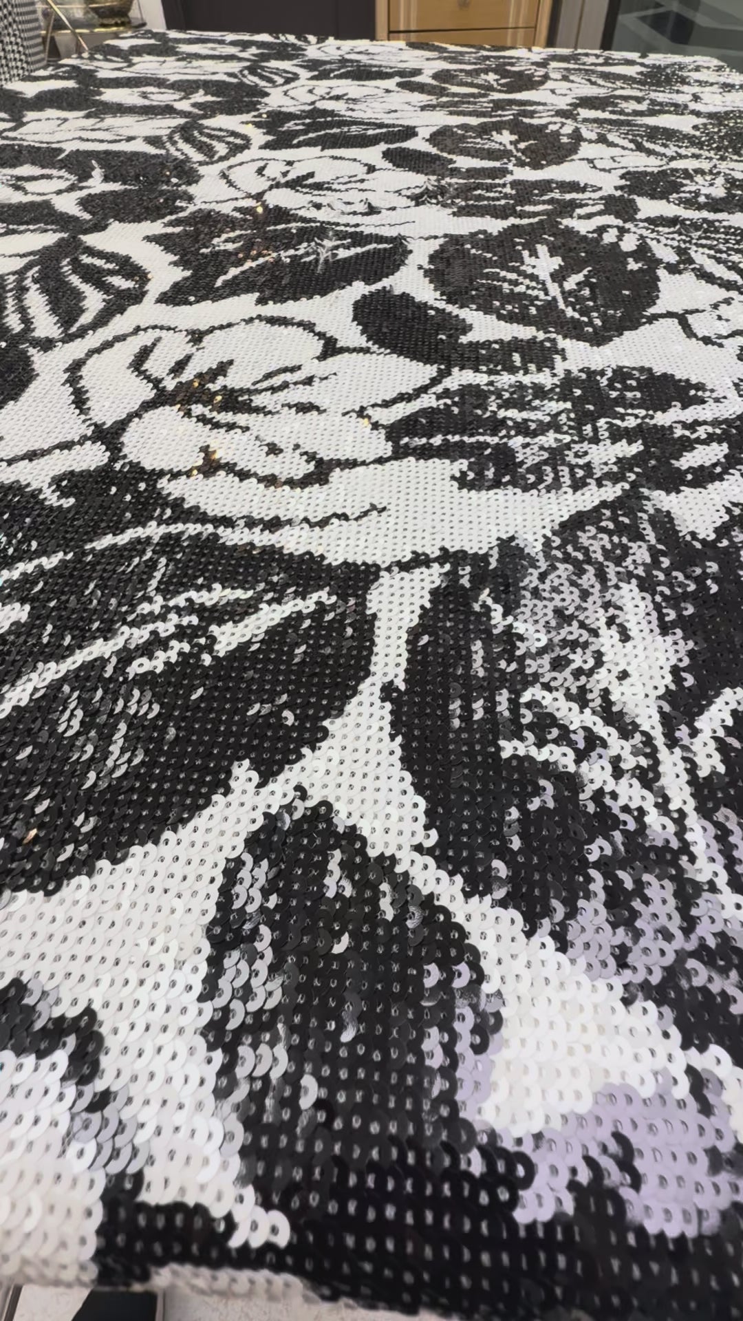 Italian Black & White High-Density Sequin Embroidered Tulle – Couture Grade Fabric (1 Piece = 3 Meter)