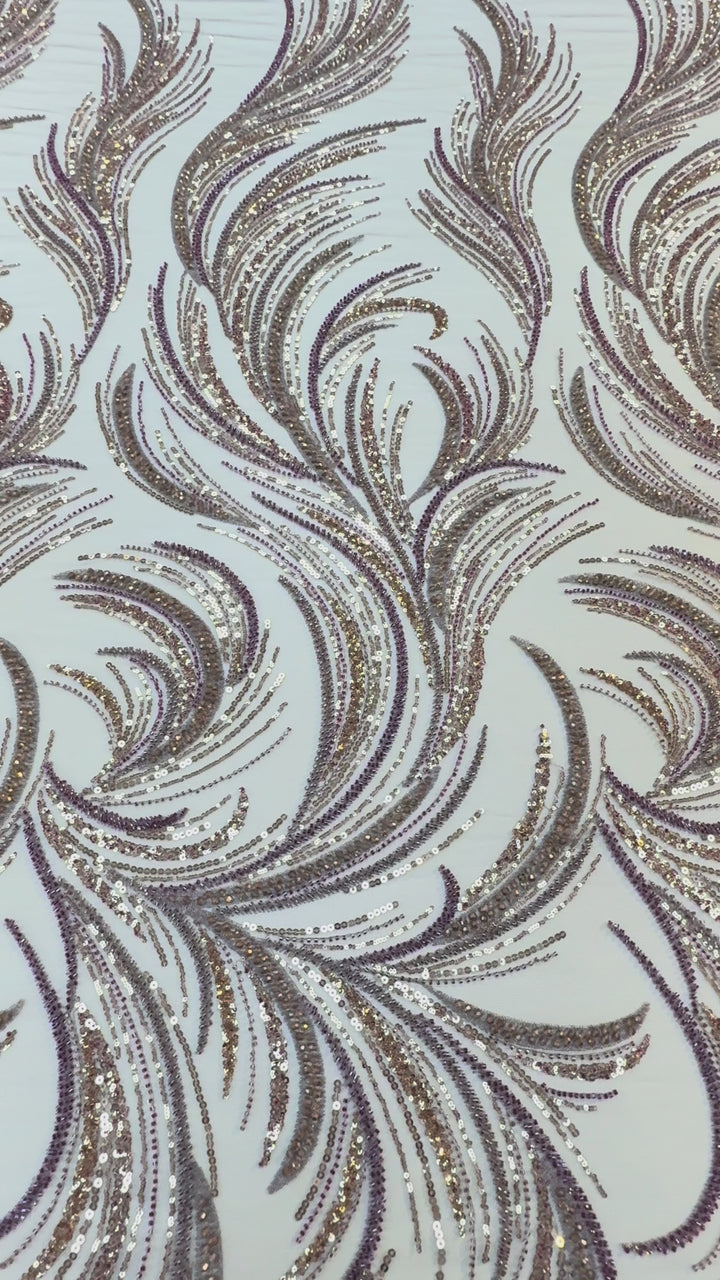 Luxury Sequin Swirl Fabric with Purple & Gold Accents