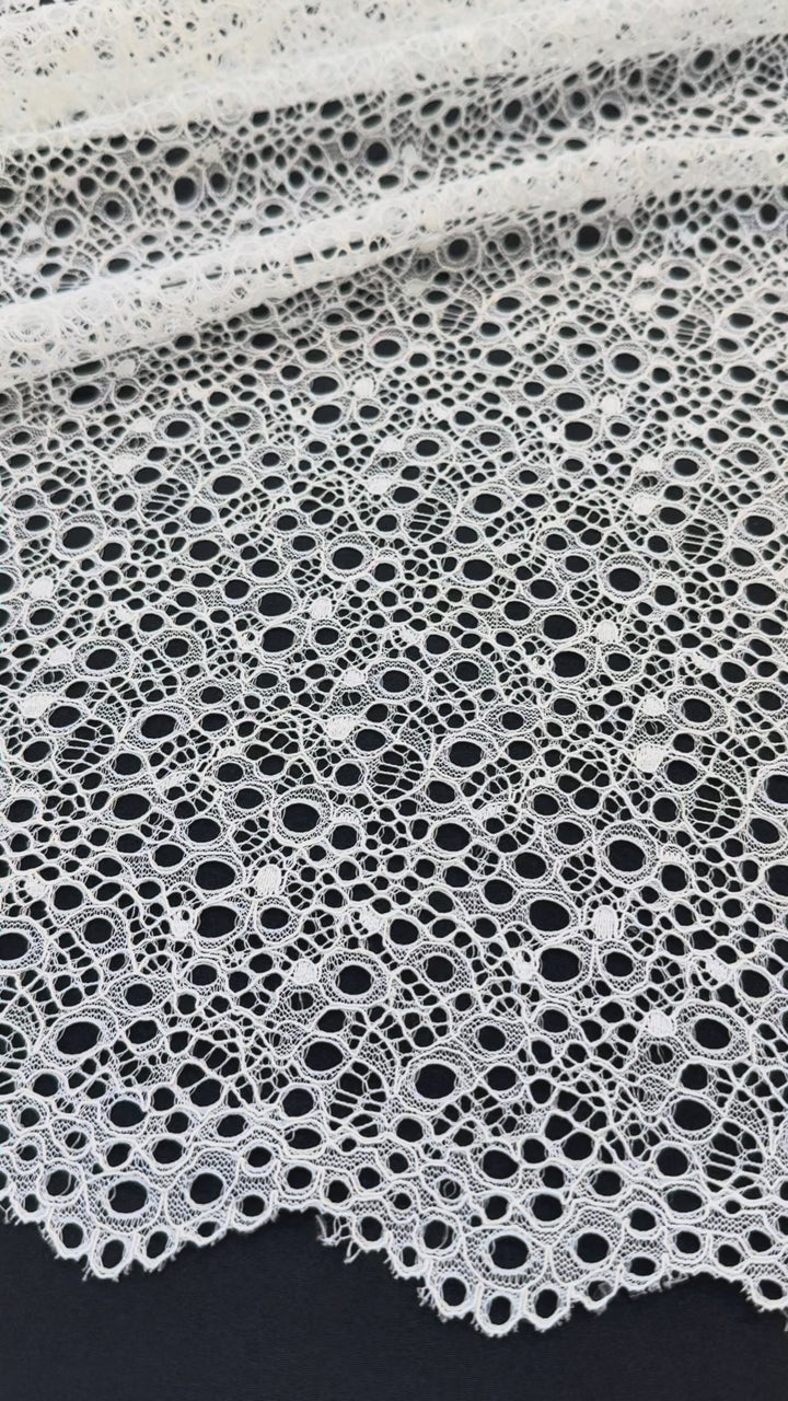 Luxury White Guipure Circle Lace Fabric – Modern Geometric Bridal & Couture Fabric( 1 Piece = 3 Meter)