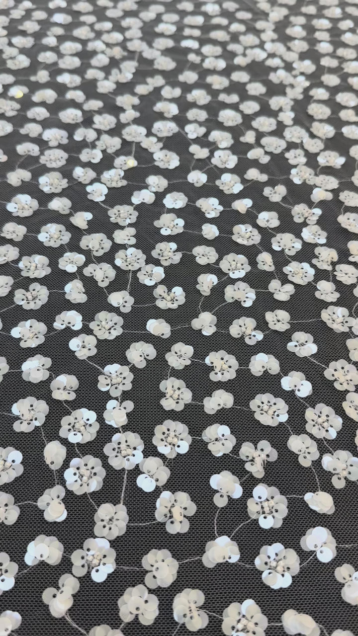 Luxury White Sequin Floral Lace Fabric ,  Tulle for Haute Couture  bridal & Evening Gowns- minimum of 4 meters