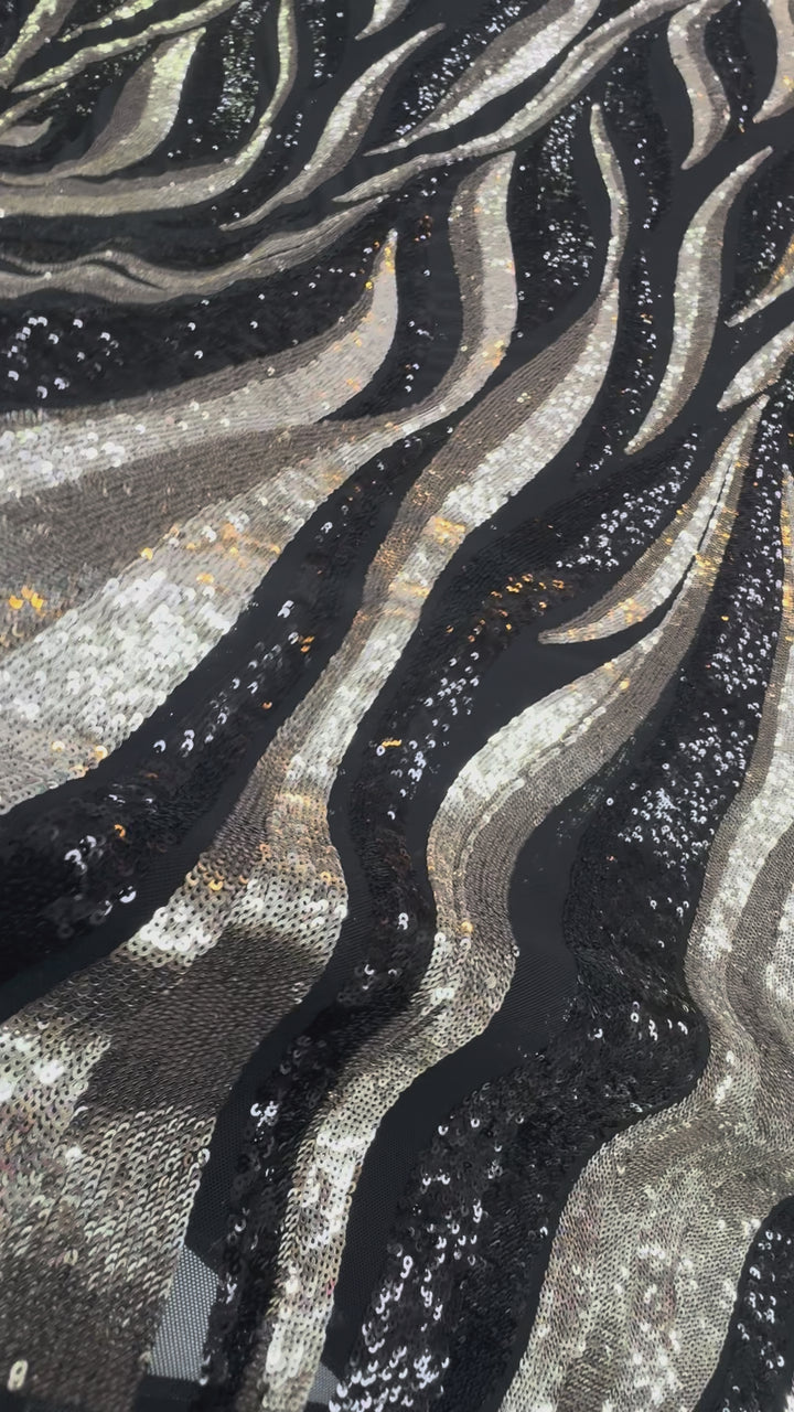 Luxury Metallic Sequin Fabric on Black Mesh