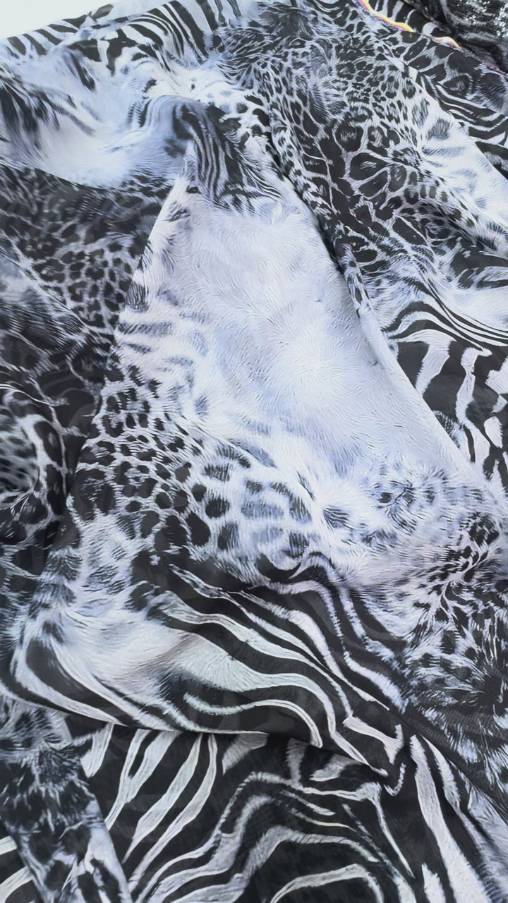 Black & Silver Animal Print Chiffon