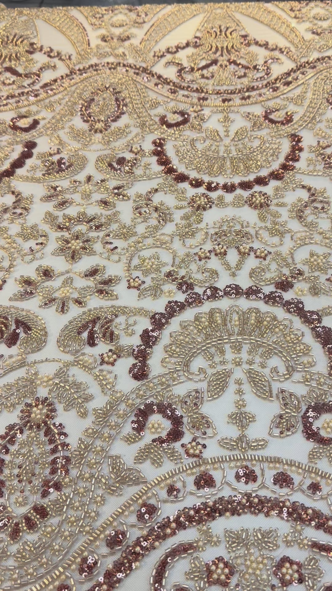 0Luxury Gold & Rose Gold Beaded Embroidered Tulle Fabric – Couture Bridal & Evening Wear