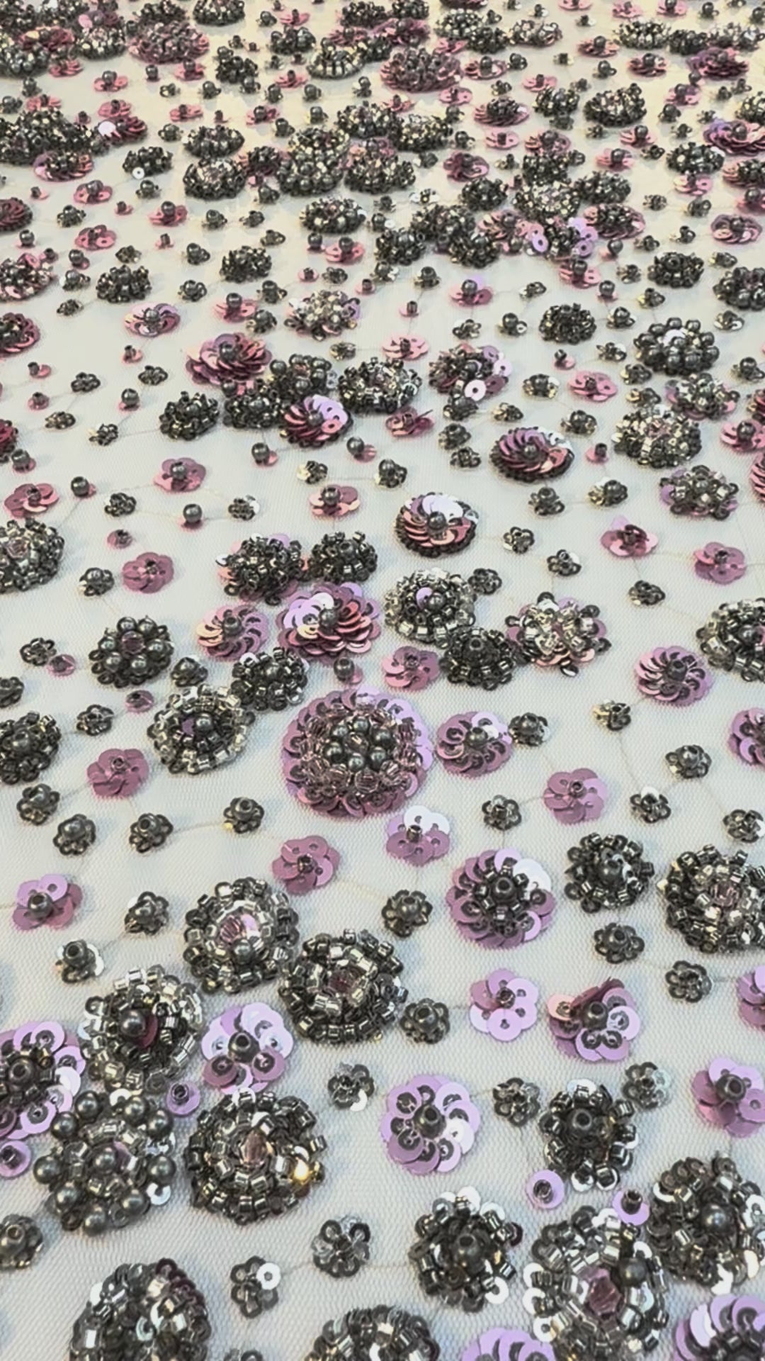Luxury Lavender Floral Sequin Fabric – Hand-Embroidered with Metallic Beads