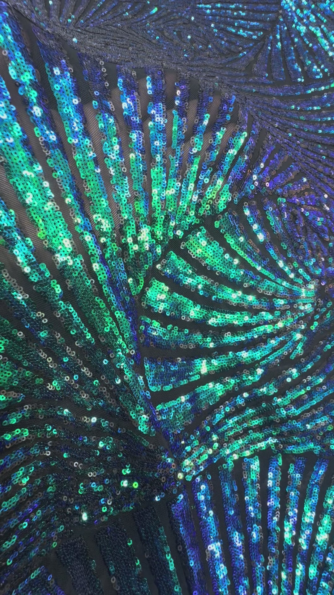 Blue-Green Iridescent Sequin Fabric on Black Mesh ( 1 Piece = 4 Meter)