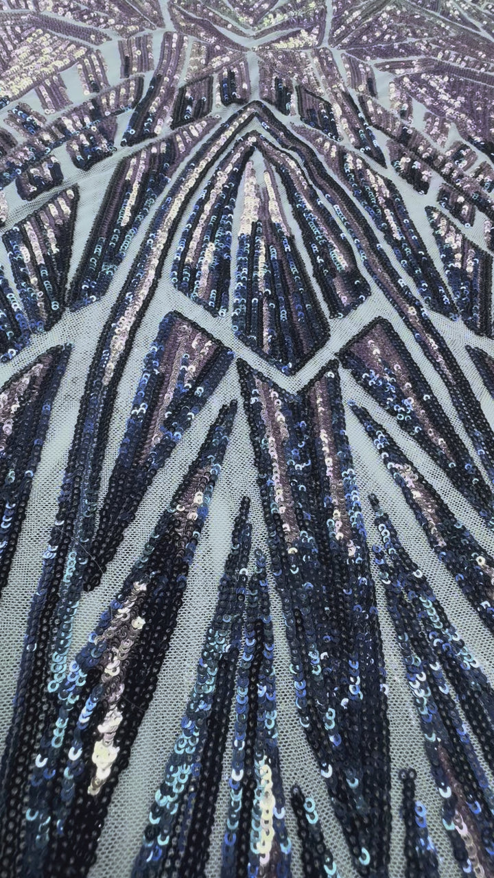 Ice Blue and Silver Sequin Embroidered Fabric (1 Piece = 4 Meter)